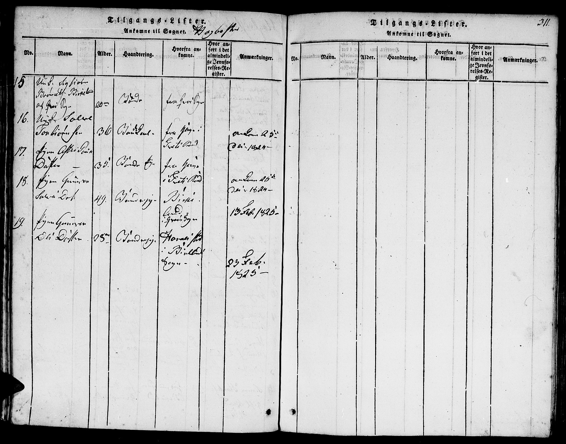 Hægebostad sokneprestkontor, AV/SAK-1111-0024/F/Fa/Faa/L0002: Parish register (official) no. A 2 /1, 1816-1825, p. 311