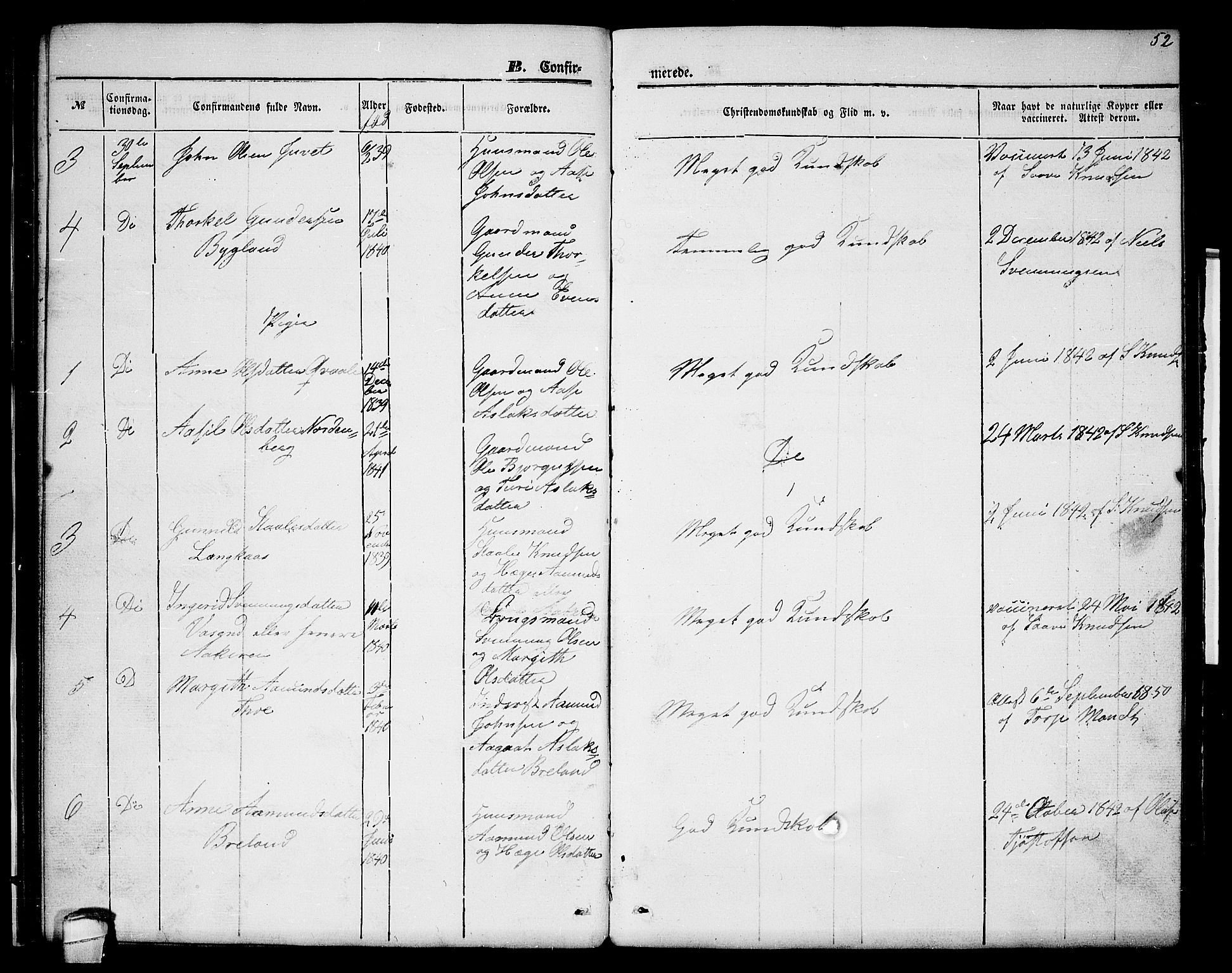 Lårdal kirkebøker, SAKO/A-284/G/Gc/L0002: Parish register (copy) no. III 2, 1852-1877, p. 52