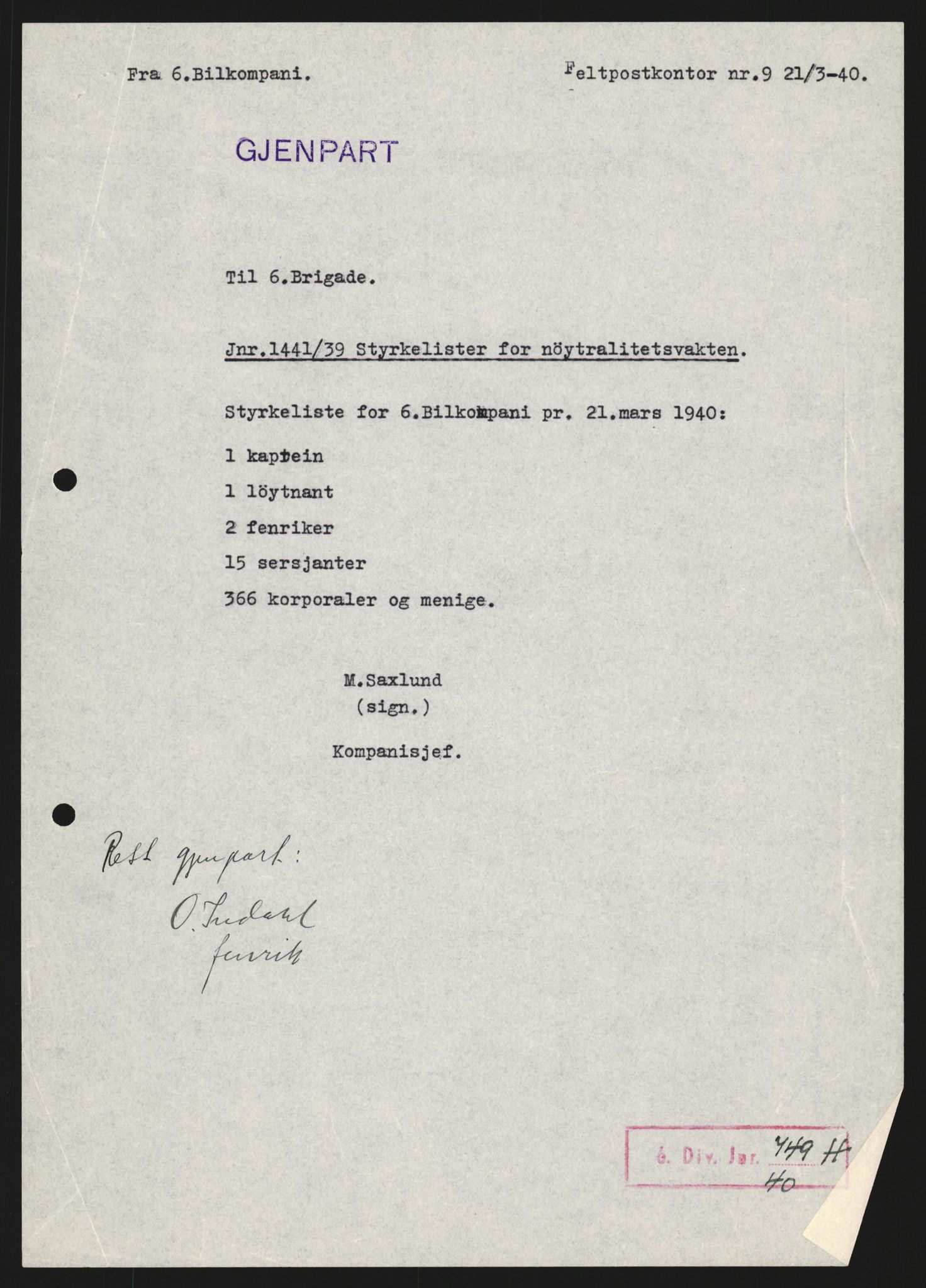 Forsvaret, Forsvarets krigshistoriske avdeling, AV/RA-RAFA-2017/Y/Yb/L0128: II-C-11-600  -  6. Divisjon / 6. Distriktskommando, 1936-1940