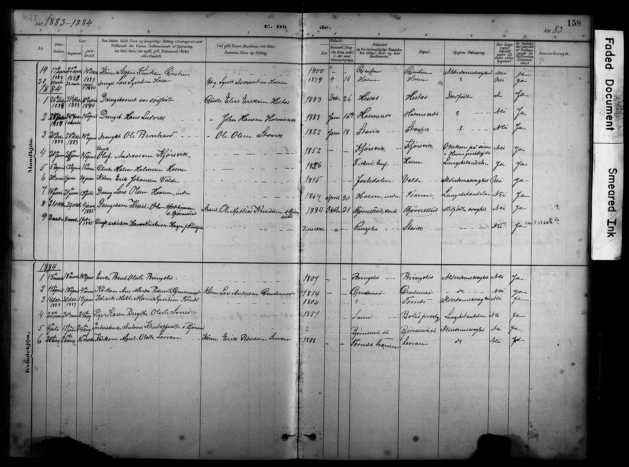 Ministerialprotokoller, klokkerbøker og fødselsregistre - Møre og Romsdal, SAT/A-1454/565/L0755: Parish register (copy) no. 565C04, 1883-1903, p. 158