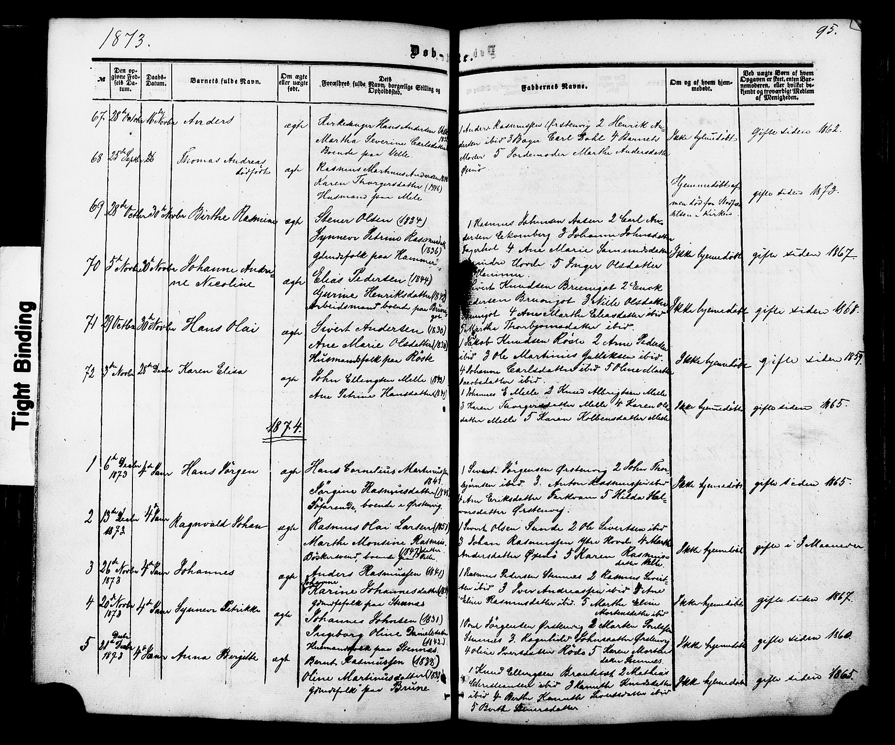 Ministerialprotokoller, klokkerbøker og fødselsregistre - Møre og Romsdal, SAT/A-1454/513/L0175: Parish register (official) no. 513A02, 1856-1877, p. 95