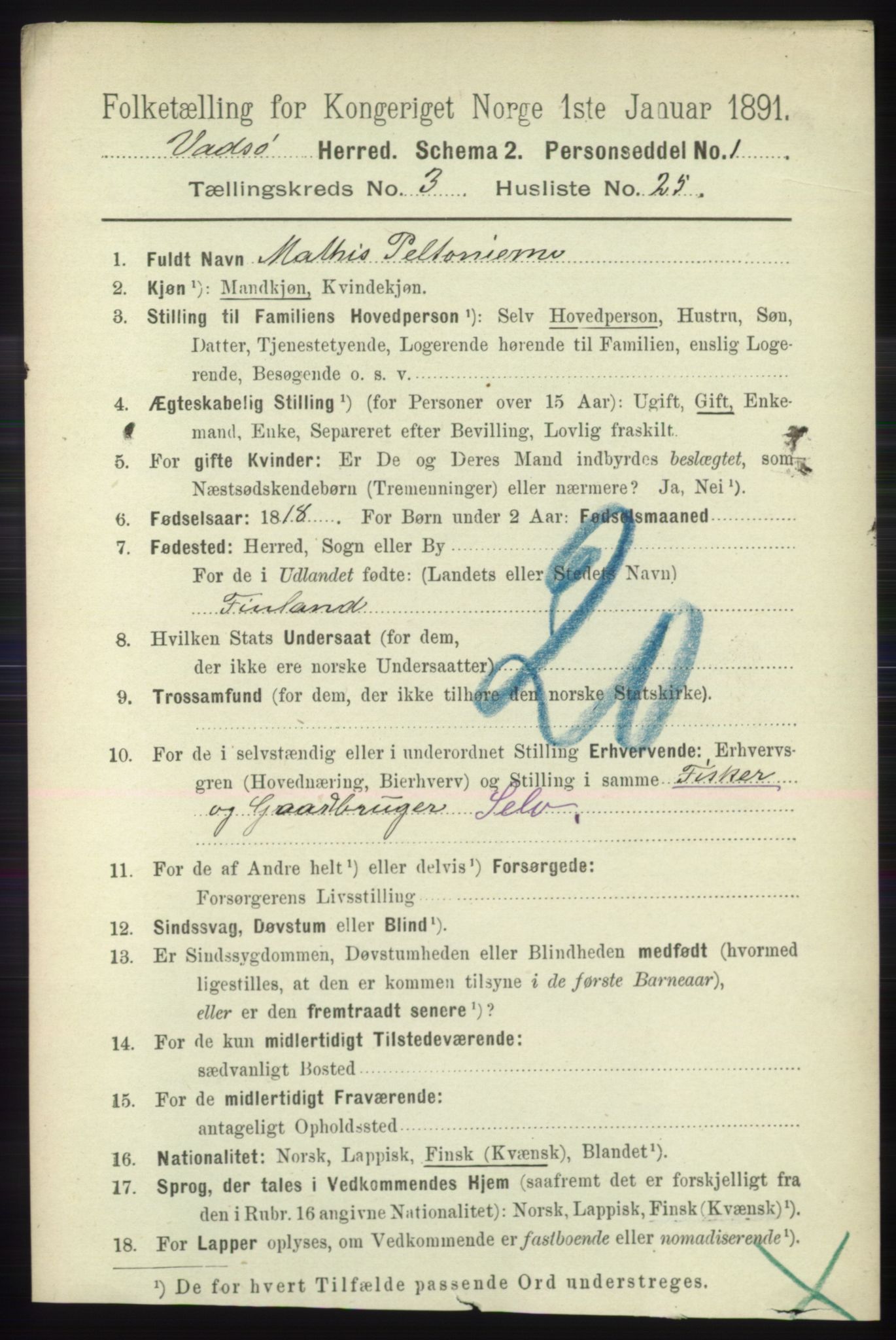 RA, 1891 census for 2029 Vadsø, 1891, p. 979