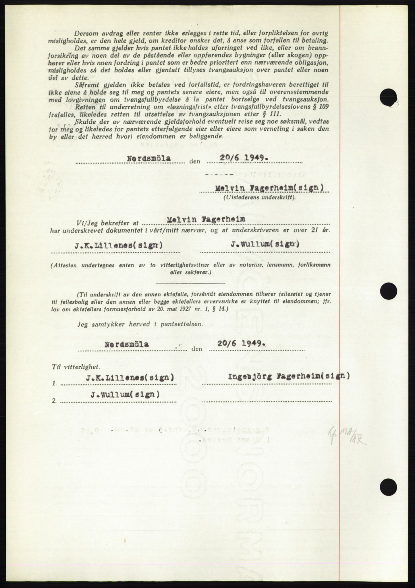 Nordmøre sorenskriveri, AV/SAT-A-4132/1/2/2Ca: Mortgage book no. B102, 1949-1949, Diary no: : 2760/1949