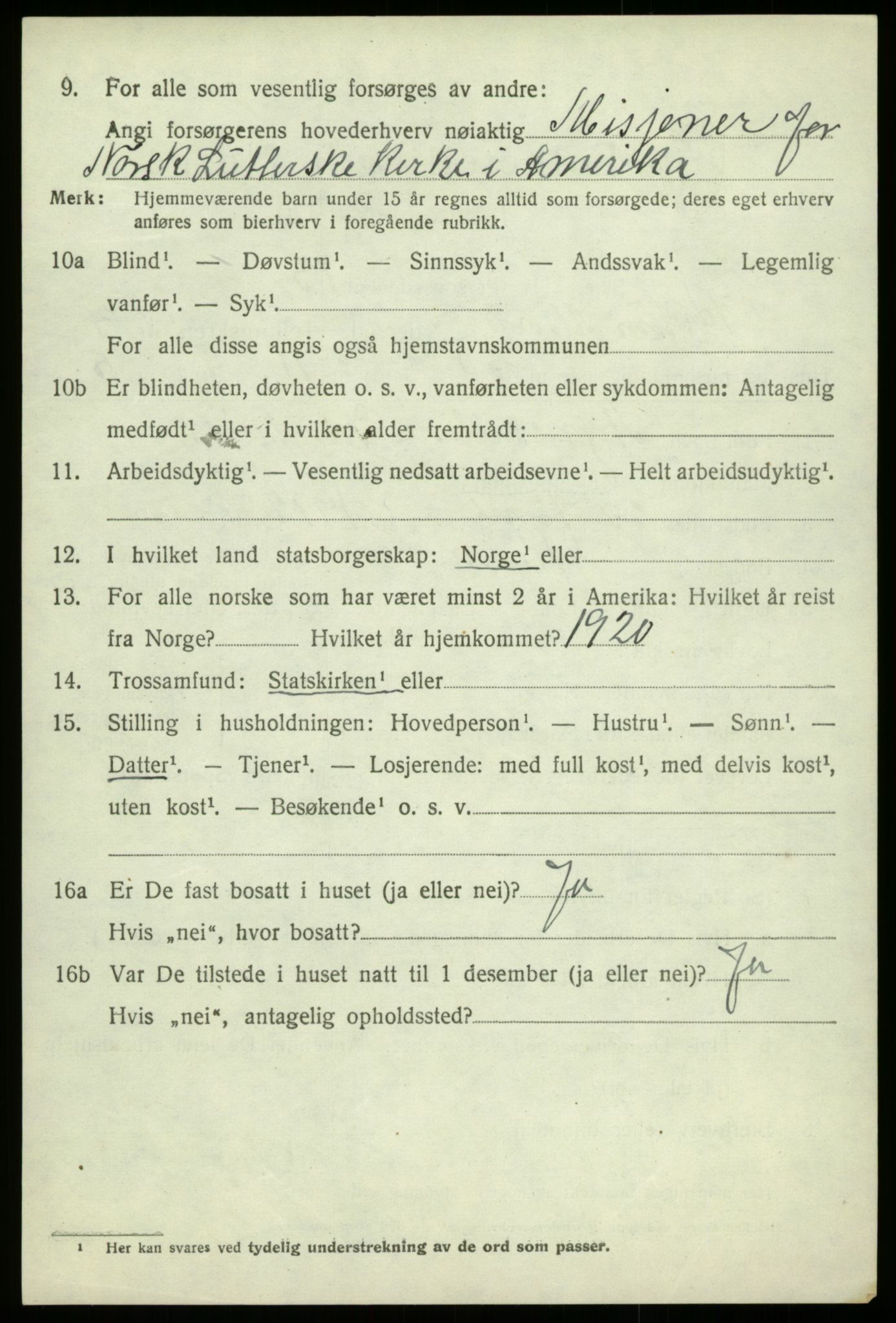 SAB, 1920 census for Kvam, 1920, p. 3168