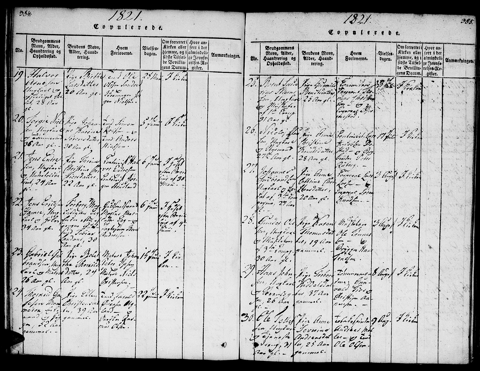 Kristiansand domprosti, SAK/1112-0006/F/Fb/L0001: Parish register (copy) no. B 1, 1818-1821, p. 384-385