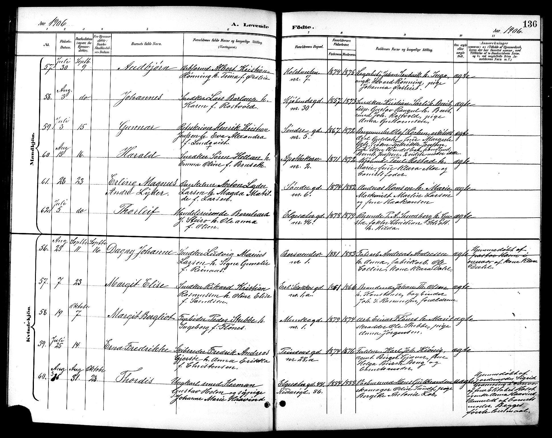 Ministerialprotokoller, klokkerbøker og fødselsregistre - Sør-Trøndelag, AV/SAT-A-1456/601/L0094: Parish register (copy) no. 601C12, 1898-1911, p. 136