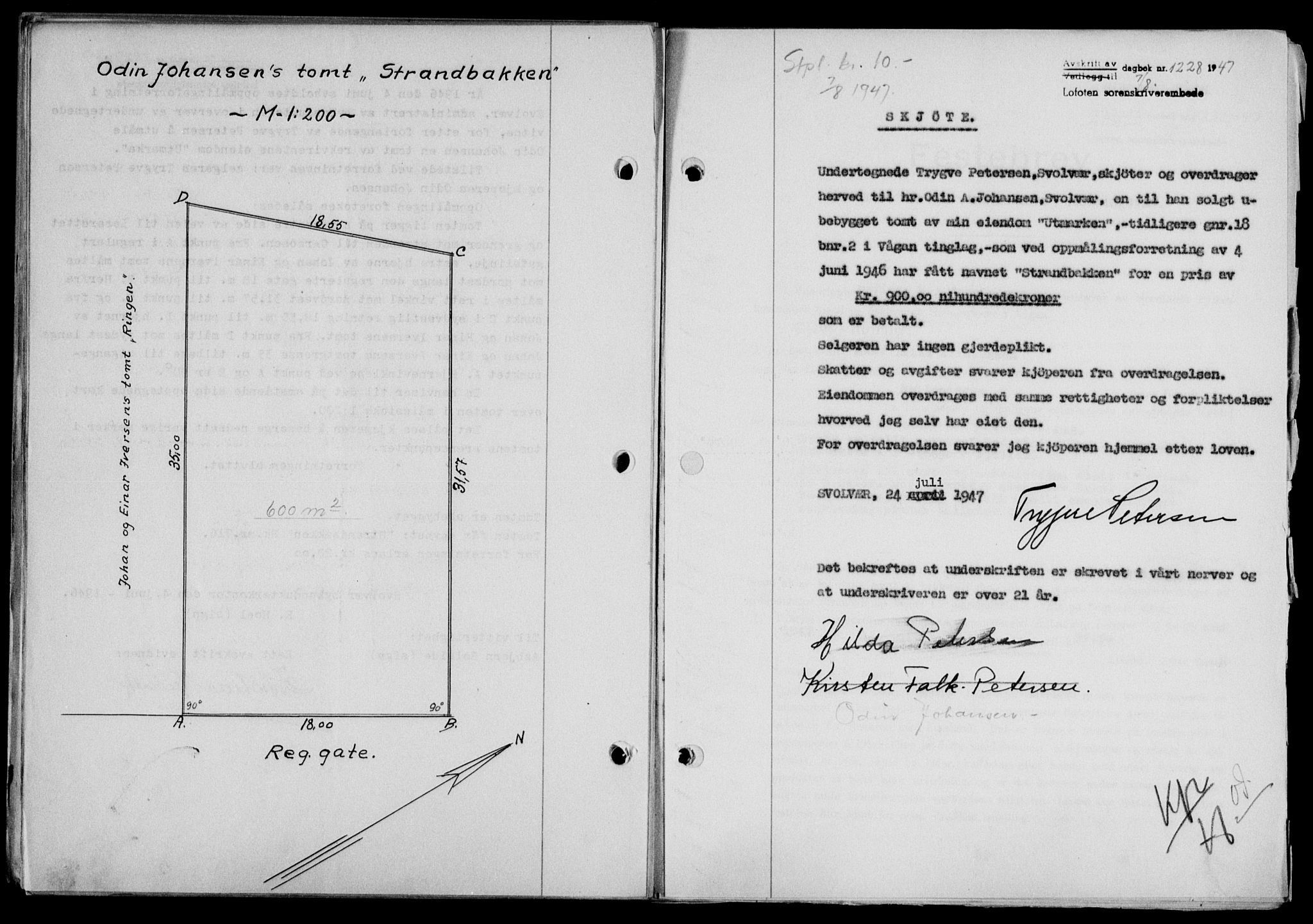 Lofoten sorenskriveri, SAT/A-0017/1/2/2C/L0016a: Mortgage book no. 16a, 1947-1947, Diary no: : 1228/1947