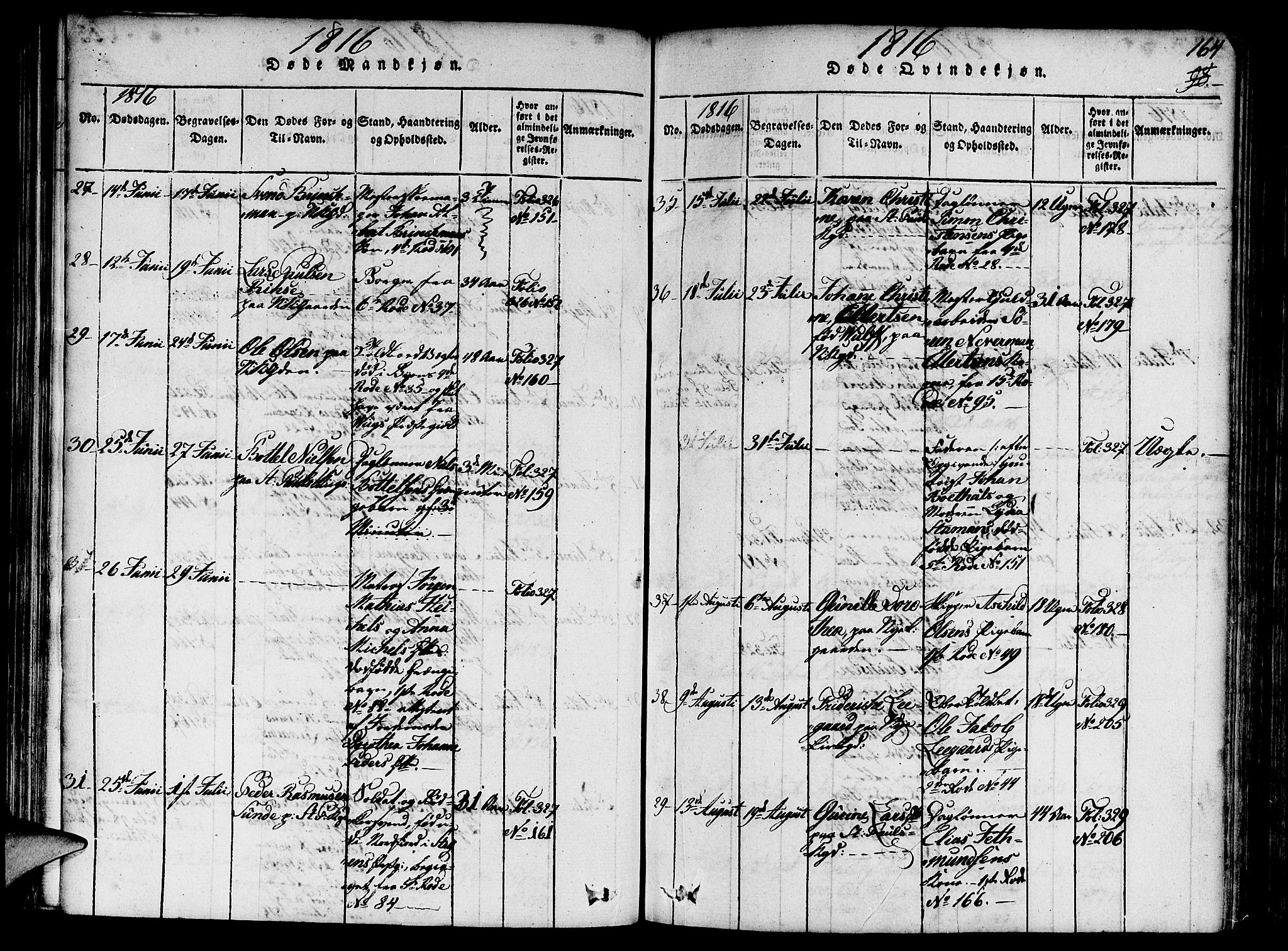 Nykirken Sokneprestembete, AV/SAB-A-77101/H/Haa/L0011: Parish register (official) no. A 11, 1816-1821, p. 164