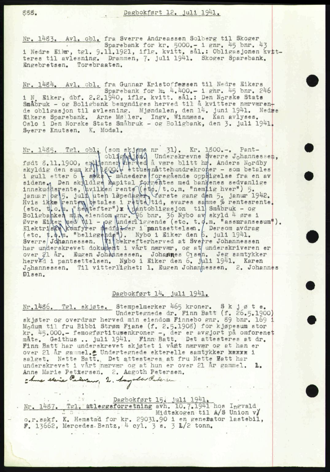 Eiker, Modum og Sigdal sorenskriveri, SAKO/A-123/G/Ga/Gab/L0043: Mortgage book no. A13, 1940-1941, Diary no: : 1483/1941