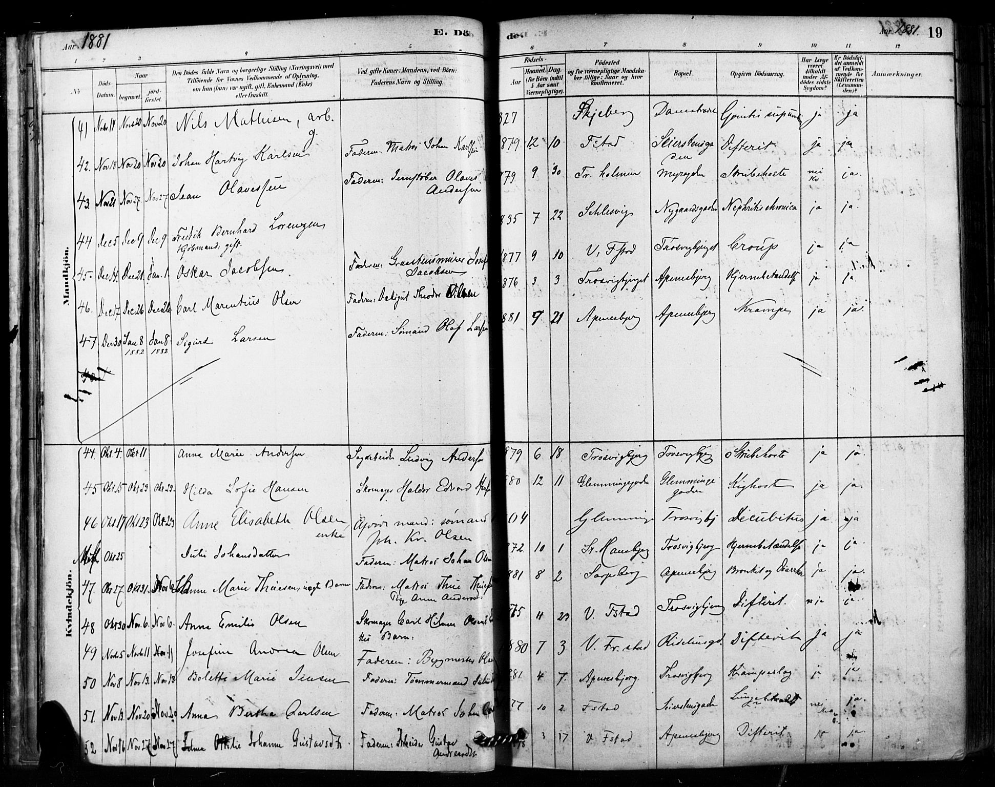 Fredrikstad domkirkes prestekontor Kirkebøker, SAO/A-10906/F/Fa/L0003: Parish register (official) no. 3, 1878-1904, p. 19
