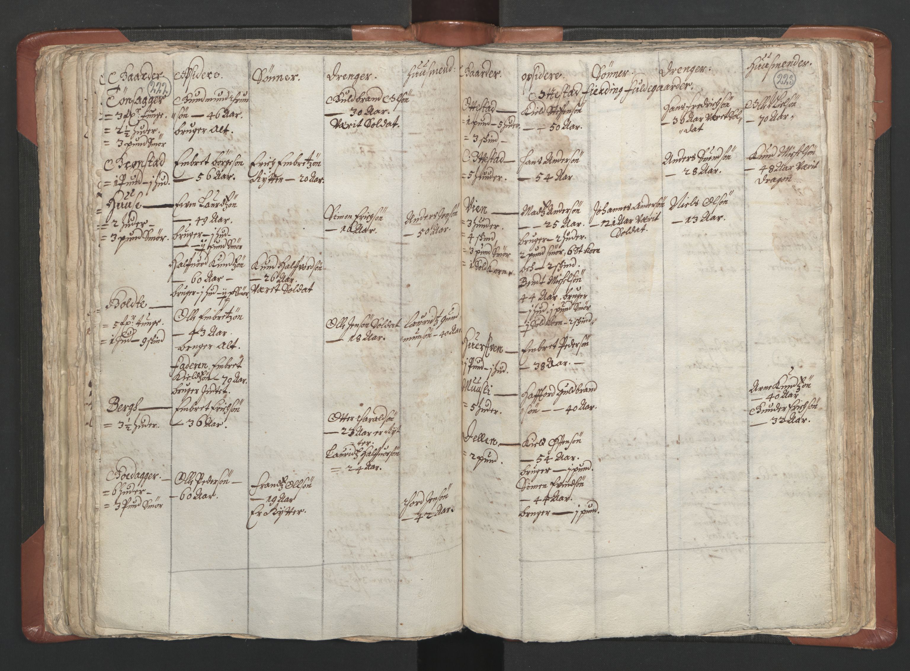 RA, Vicar's Census 1664-1666, no. 5: Hedmark deanery, 1664-1666, p. 222-223