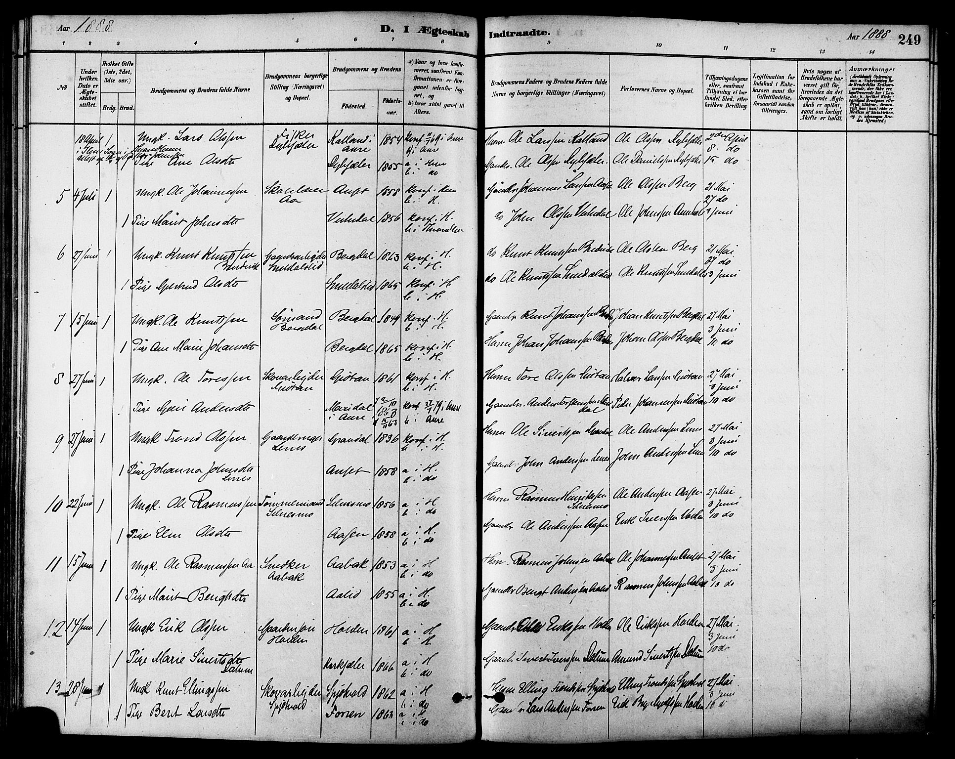 Ministerialprotokoller, klokkerbøker og fødselsregistre - Sør-Trøndelag, SAT/A-1456/630/L0496: Parish register (official) no. 630A09, 1879-1895, p. 249