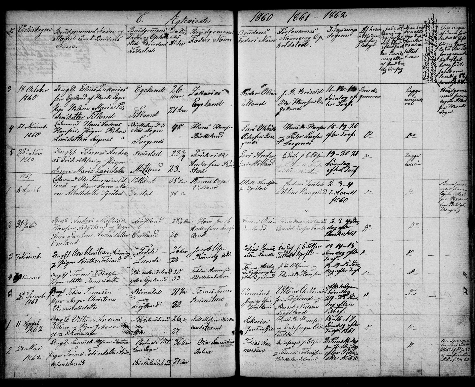 Kvinesdal sokneprestkontor, SAK/1111-0026/F/Fb/Fba/L0003: Parish register (copy) no. B 3, 1858-1893, p. 172