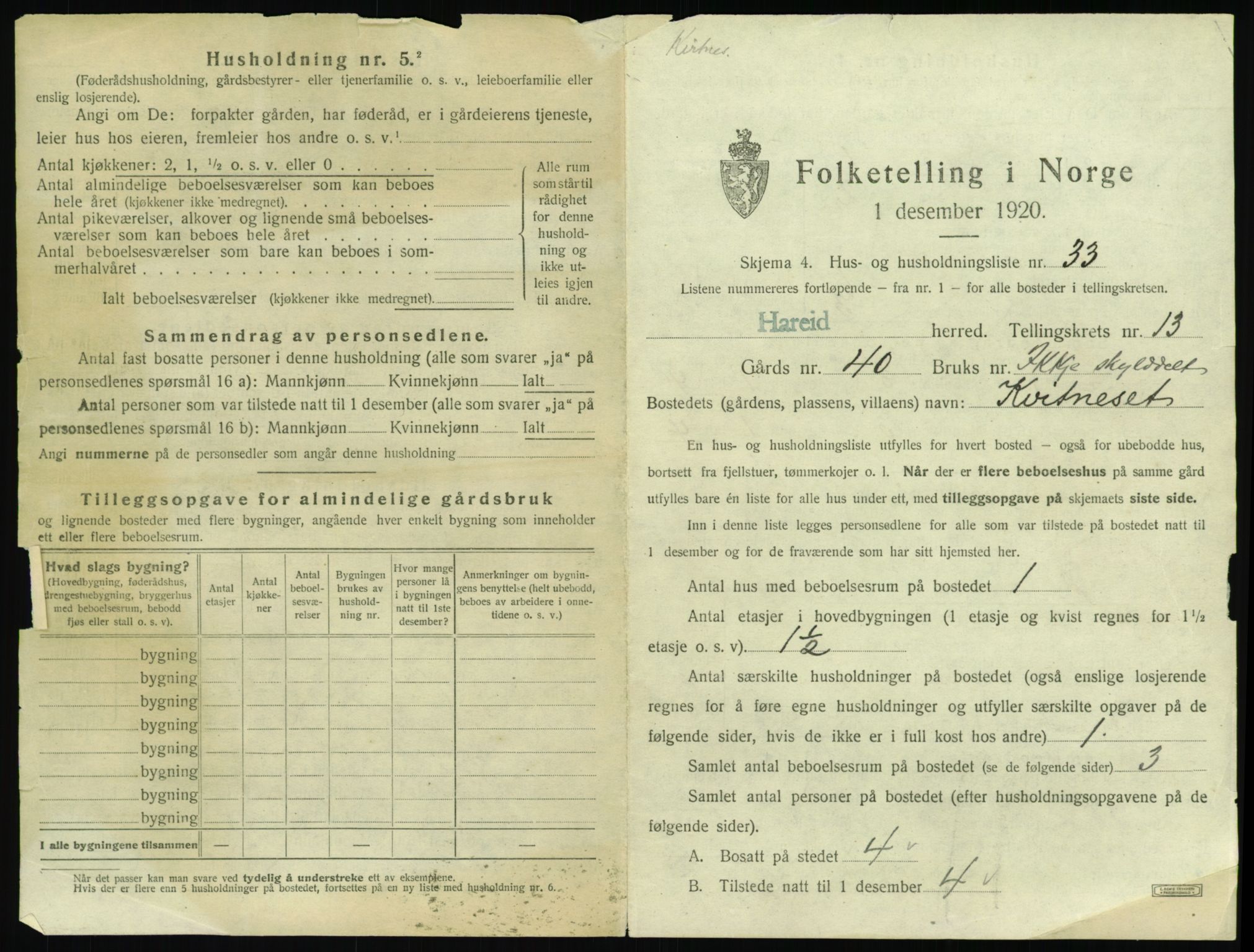 SAT, 1920 census for Hareid, 1920, p. 733