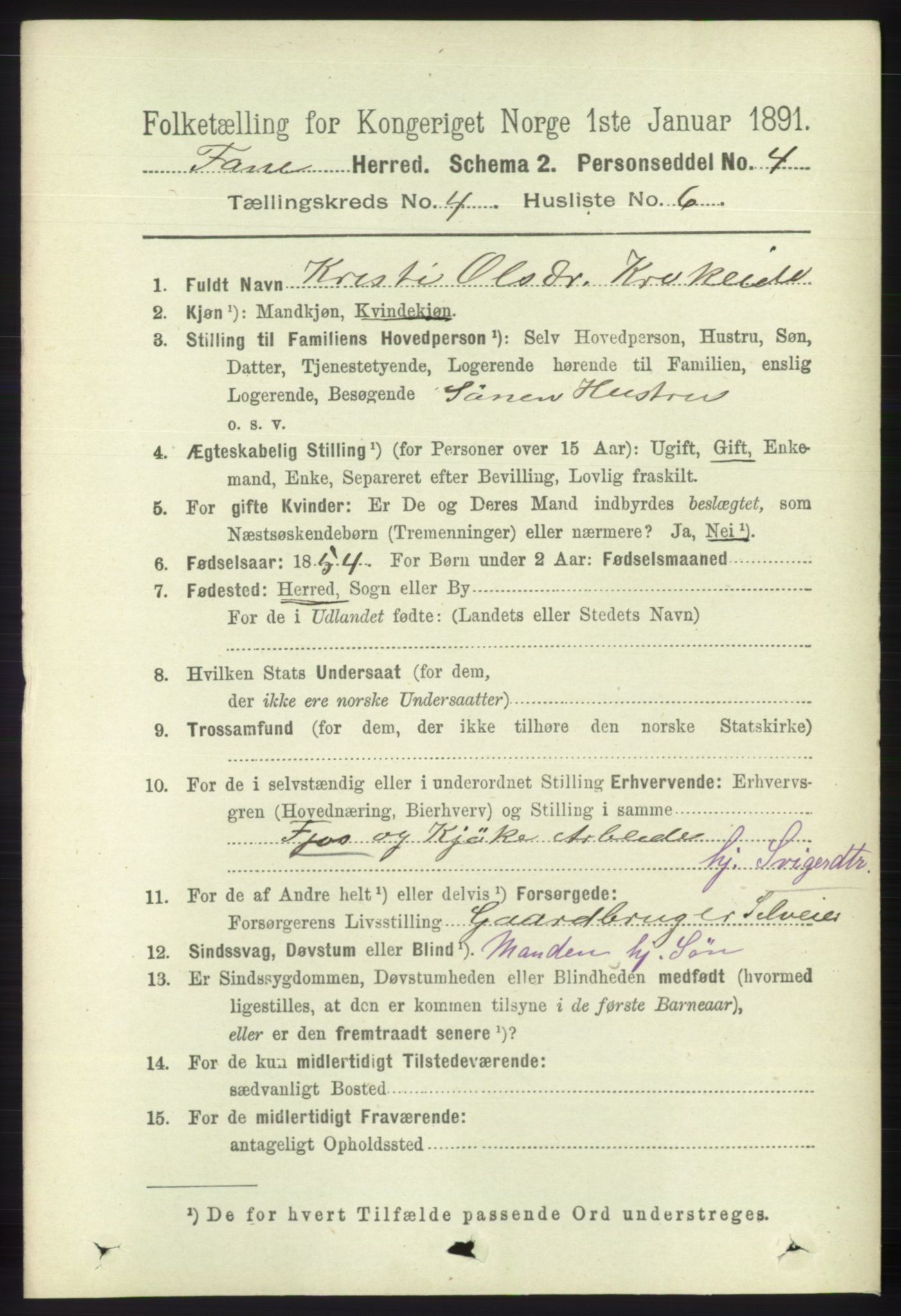 RA, 1891 census for 1249 Fana, 1891, p. 1623