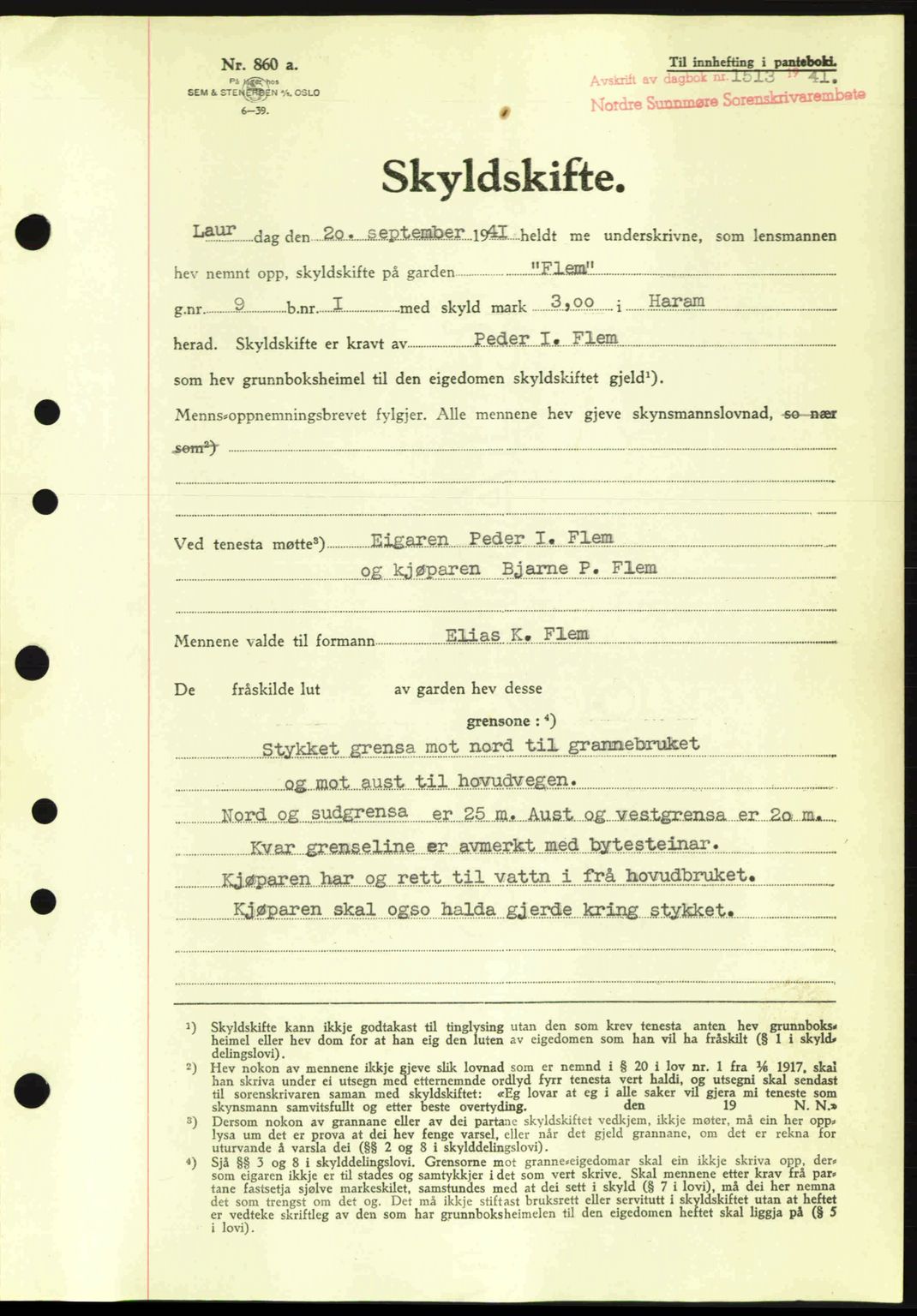 Nordre Sunnmøre sorenskriveri, SAT/A-0006/1/2/2C/2Ca: Mortgage book no. A11, 1941-1941, Diary no: : 1513/1941