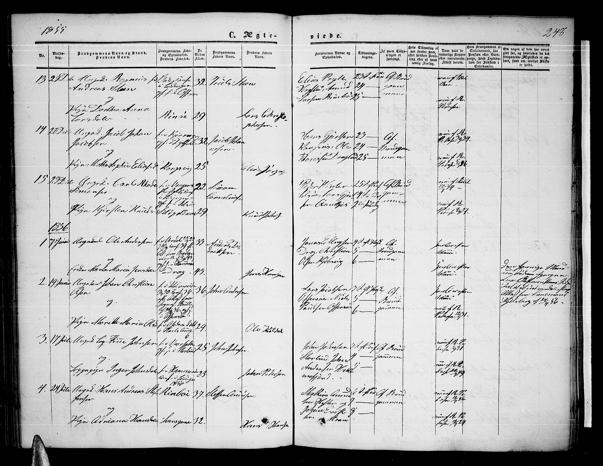 Ministerialprotokoller, klokkerbøker og fødselsregistre - Nordland, AV/SAT-A-1459/872/L1046: Parish register (copy) no. 872C02, 1852-1879, p. 248