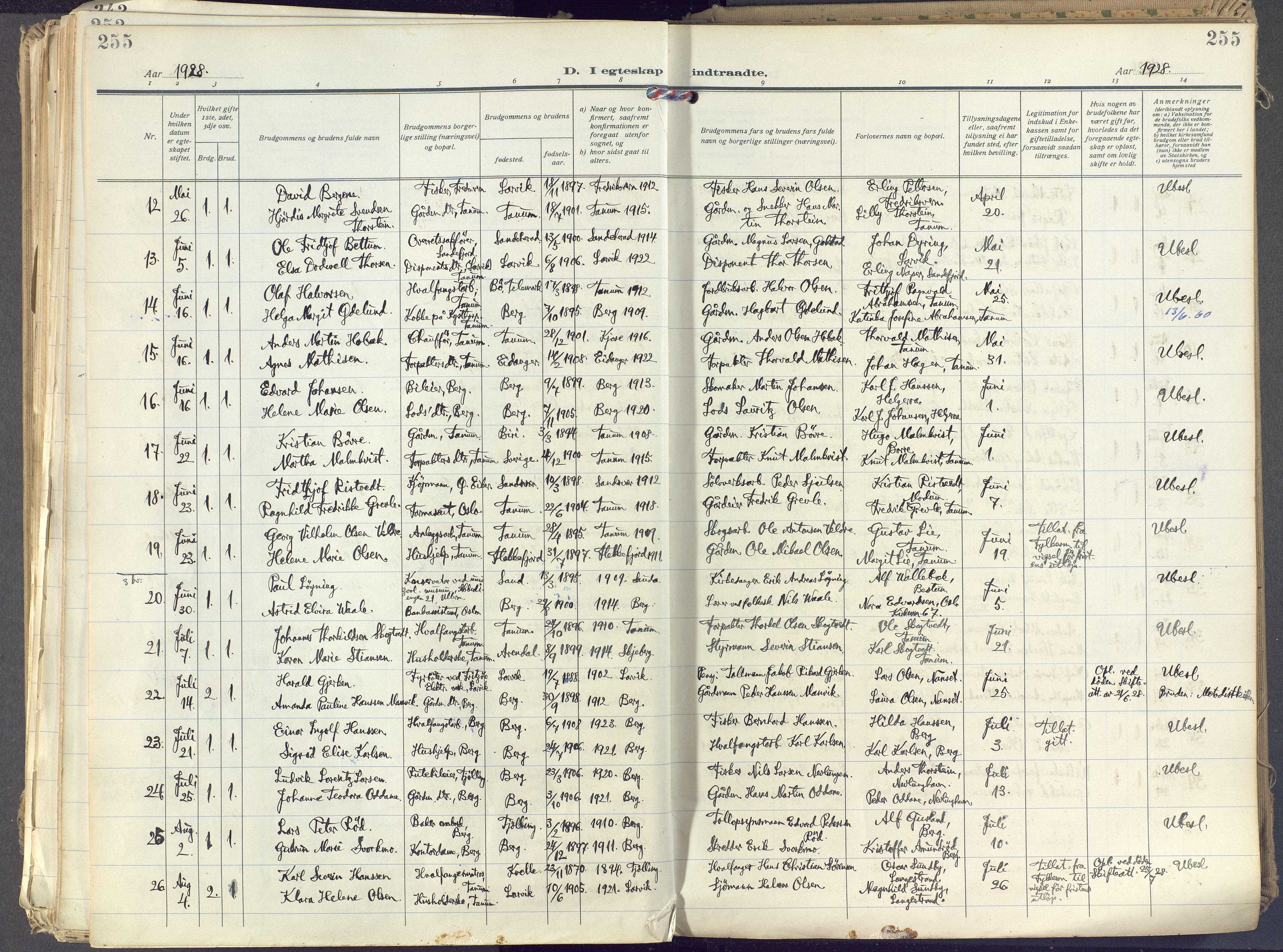 Brunlanes kirkebøker, SAKO/A-342/F/Fc/L0004: Parish register (official) no. III 4, 1923-1943, p. 255