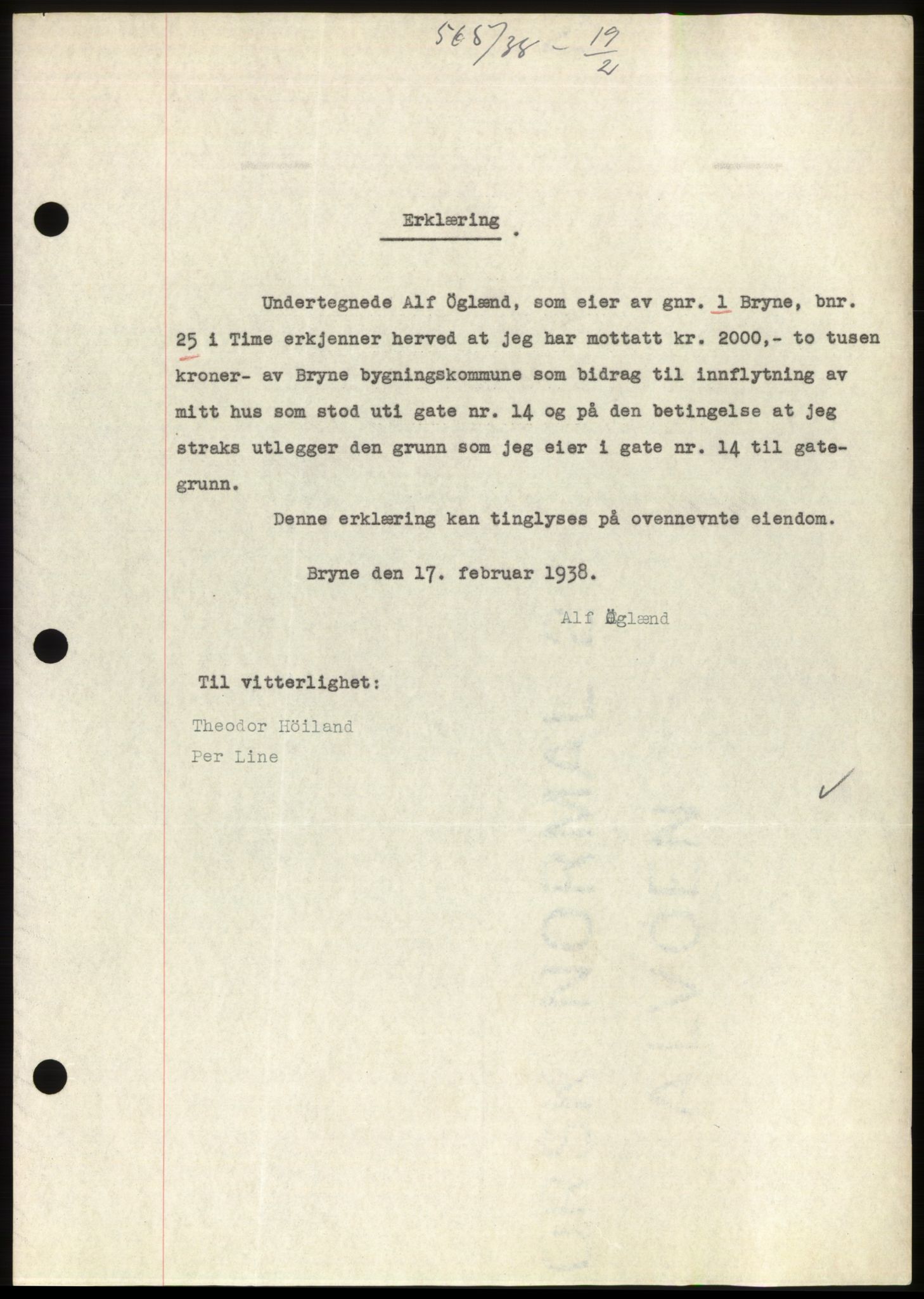 Jæren sorenskriveri, SAST/A-100310/03/G/Gba/L0070: Mortgage book, 1938-1938, Diary no: : 565/1938