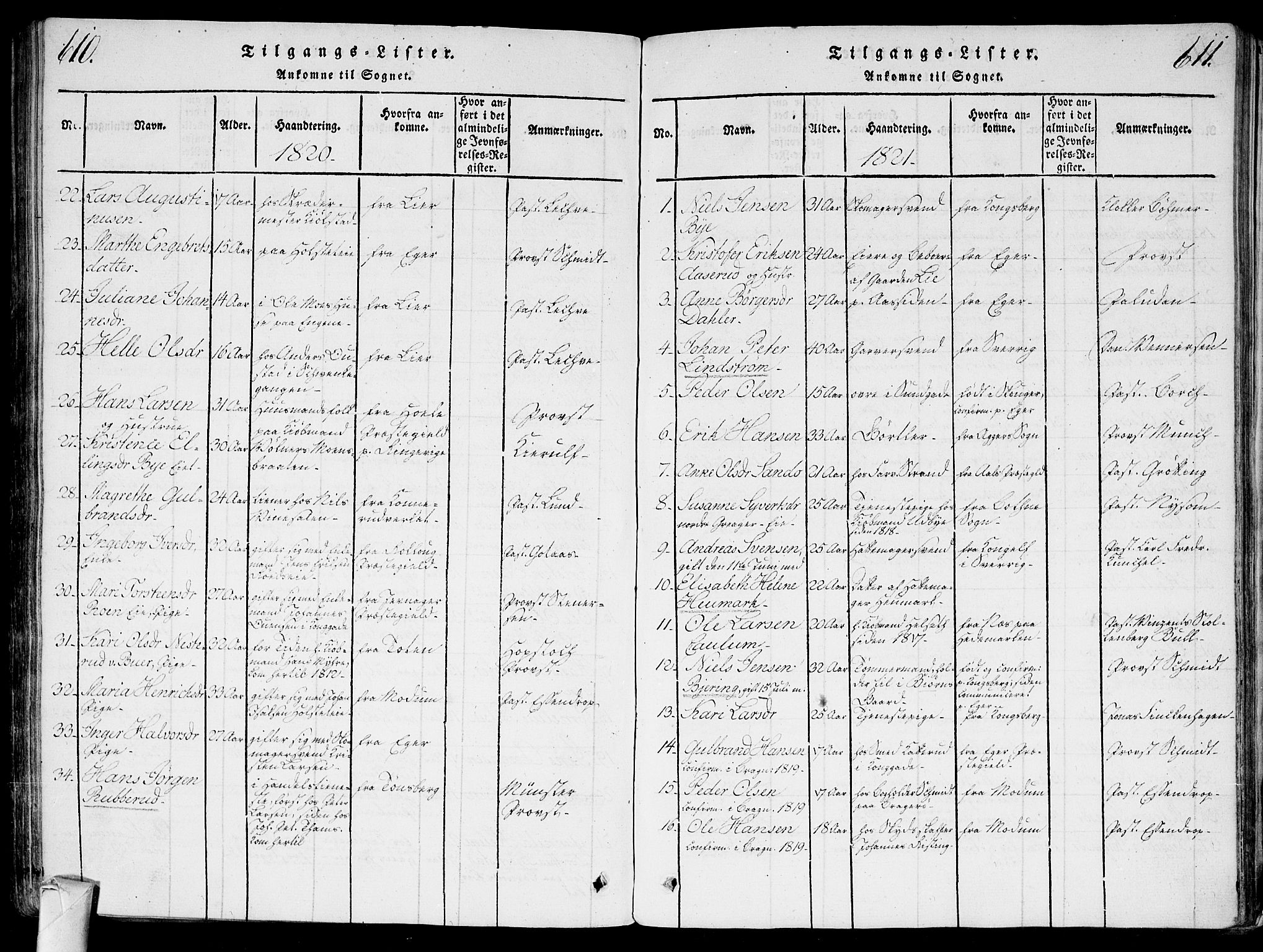 Bragernes kirkebøker, SAKO/A-6/G/Ga/L0001: Parish register (copy) no. 1, 1815-1829, p. 610-611