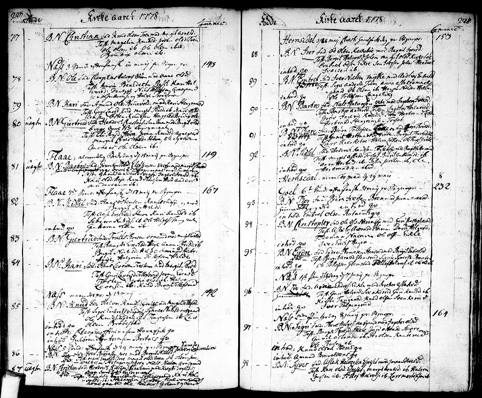Nes kirkebøker, SAKO/A-236/F/Fa/L0004: Parish register (official) no. 4, 1764-1786, p. 227-228