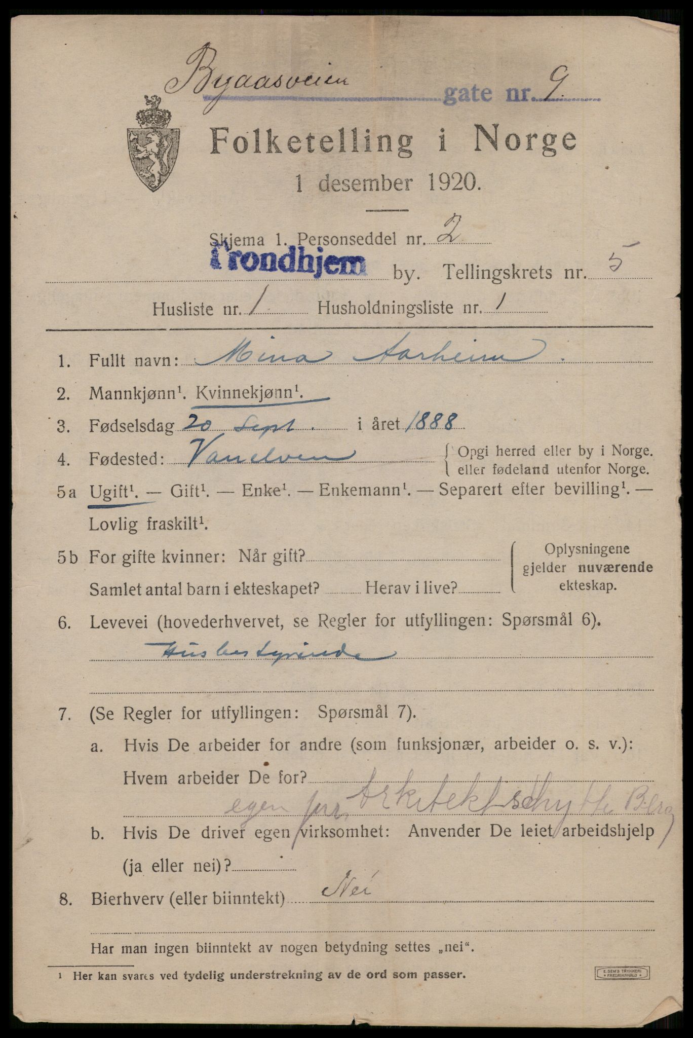 SAT, 1920 census for Trondheim, 1920, p. 38414