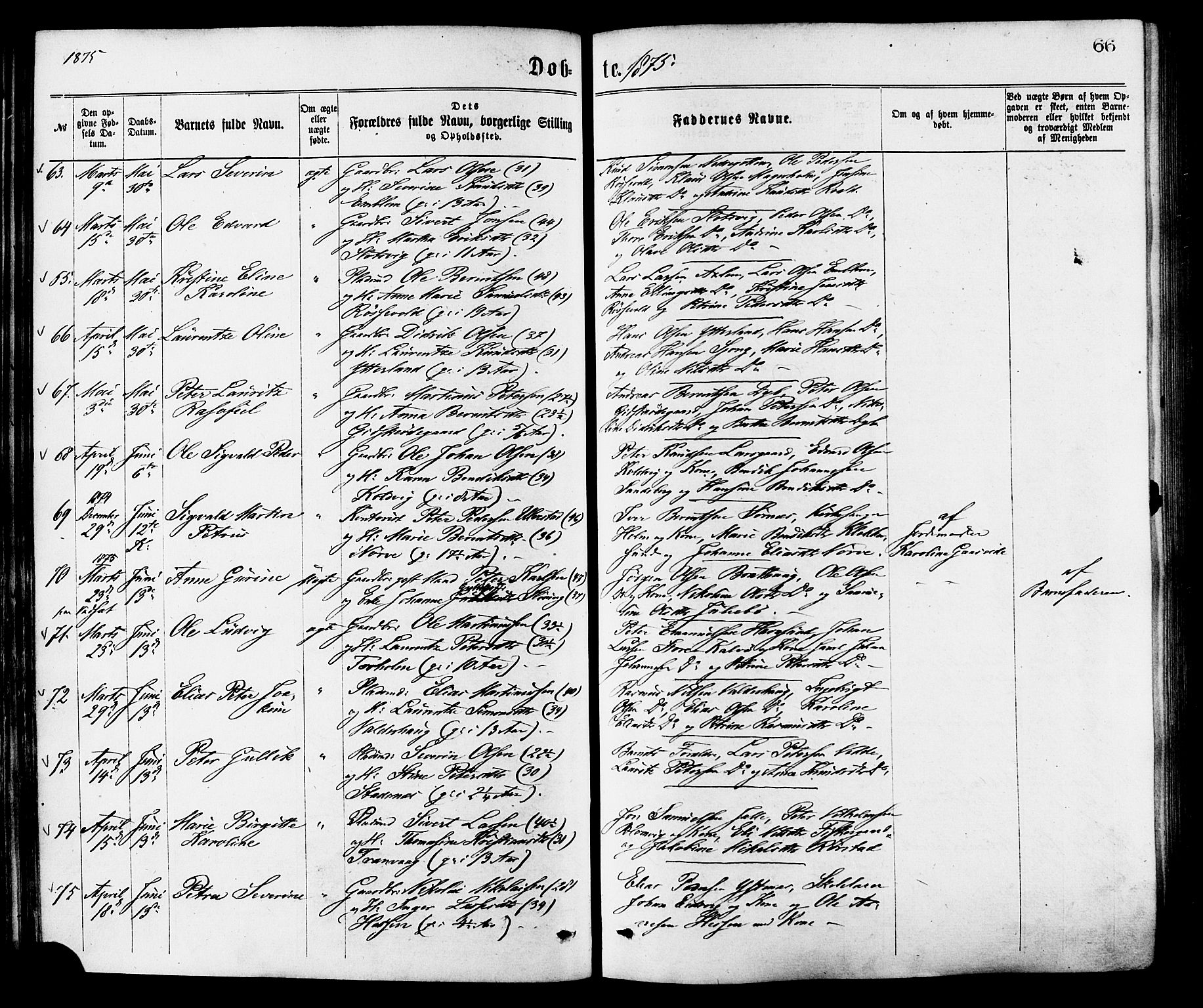 Ministerialprotokoller, klokkerbøker og fødselsregistre - Møre og Romsdal, AV/SAT-A-1454/528/L0400: Parish register (official) no. 528A11, 1871-1879, p. 66