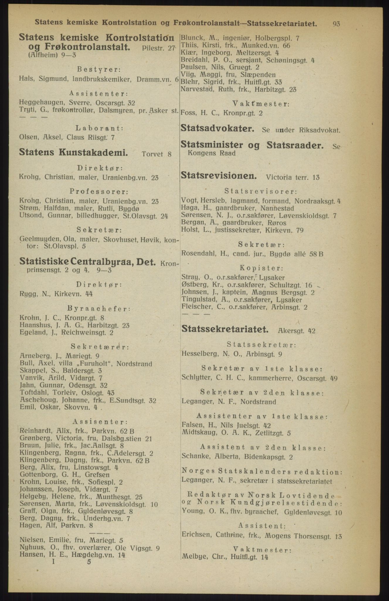 Kristiania/Oslo adressebok, PUBL/-, 1914, p. 93