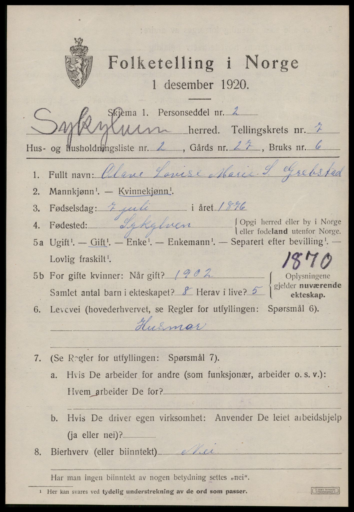SAT, 1920 census for Sykkylven, 1920, p. 4021