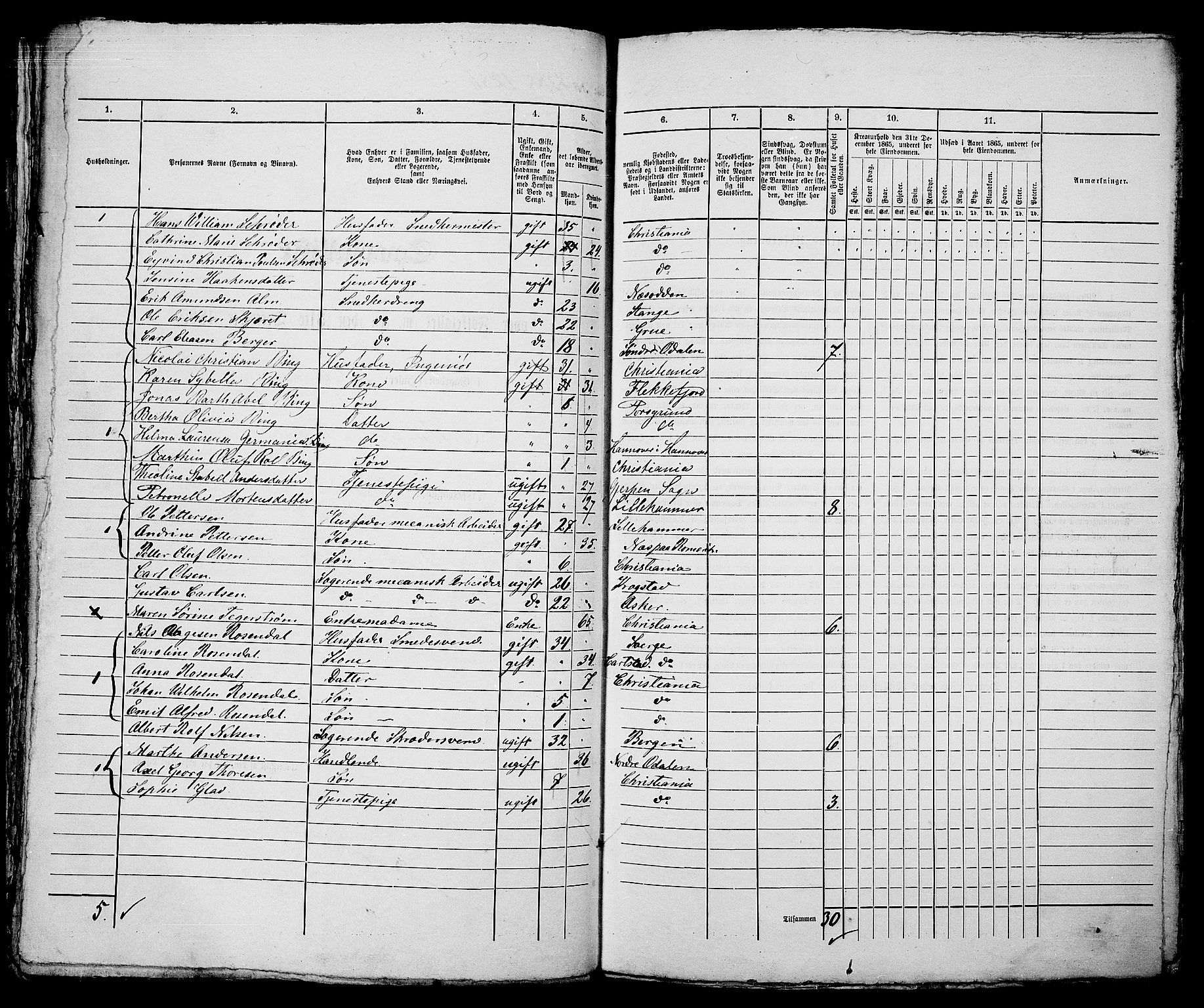 RA, 1865 census for Kristiania, 1865, p. 2915