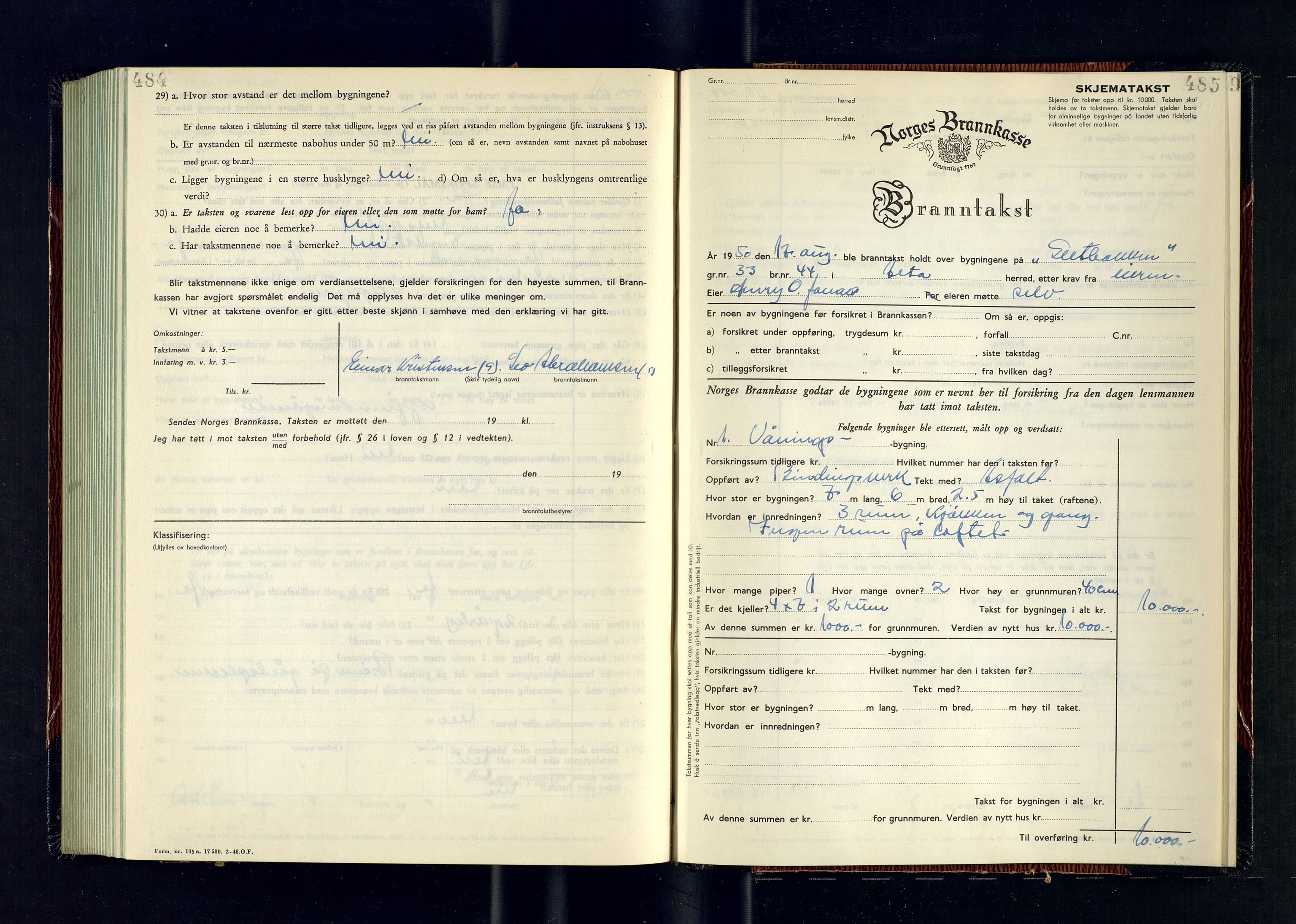 Alta lensmannskontor, AV/SATØ-S-1165/O/Ob/L0182: Branntakstprotokoll, 1949-1950, p. 484-485