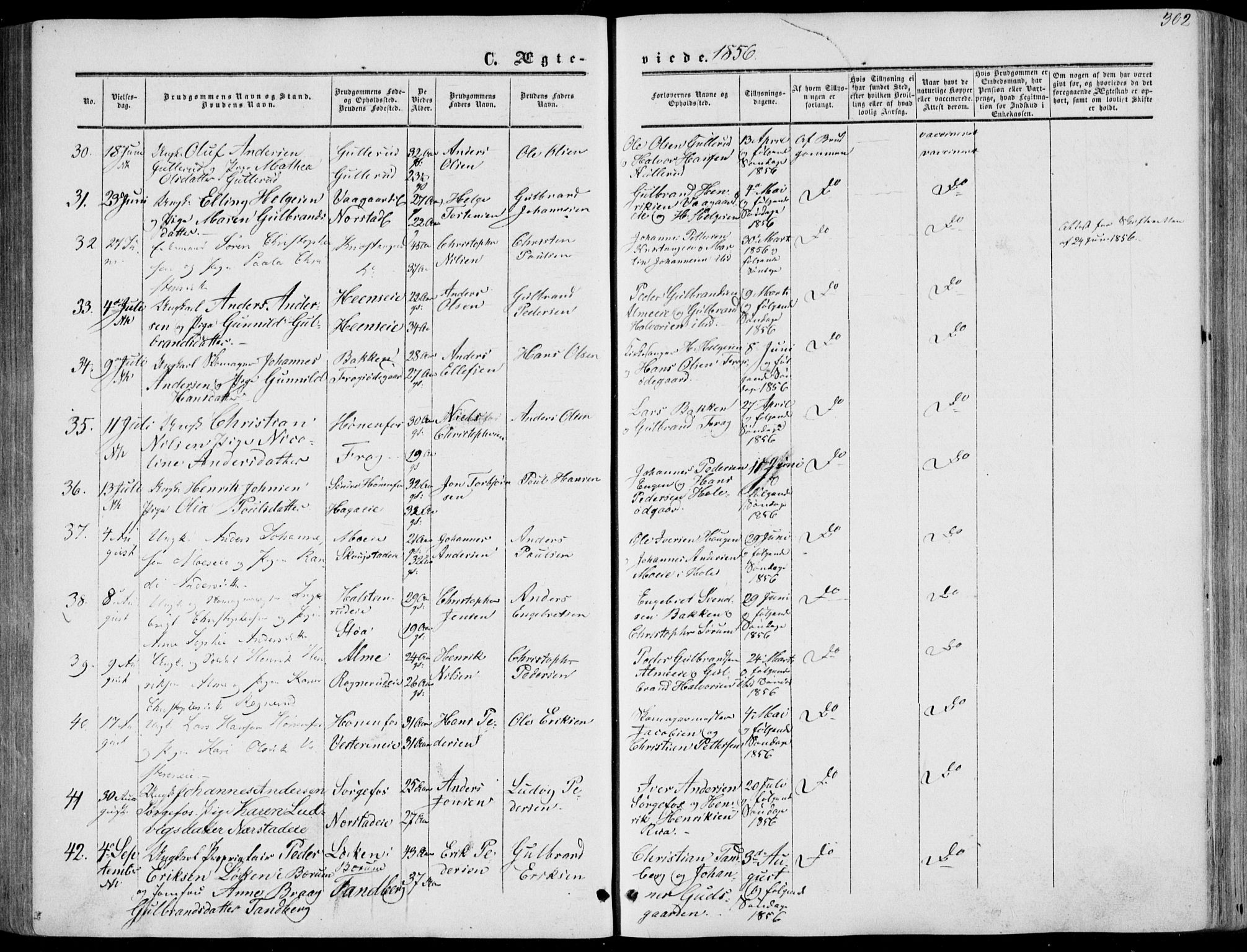 Norderhov kirkebøker, AV/SAKO-A-237/F/Fa/L0012: Parish register (official) no. 12, 1856-1865, p. 302