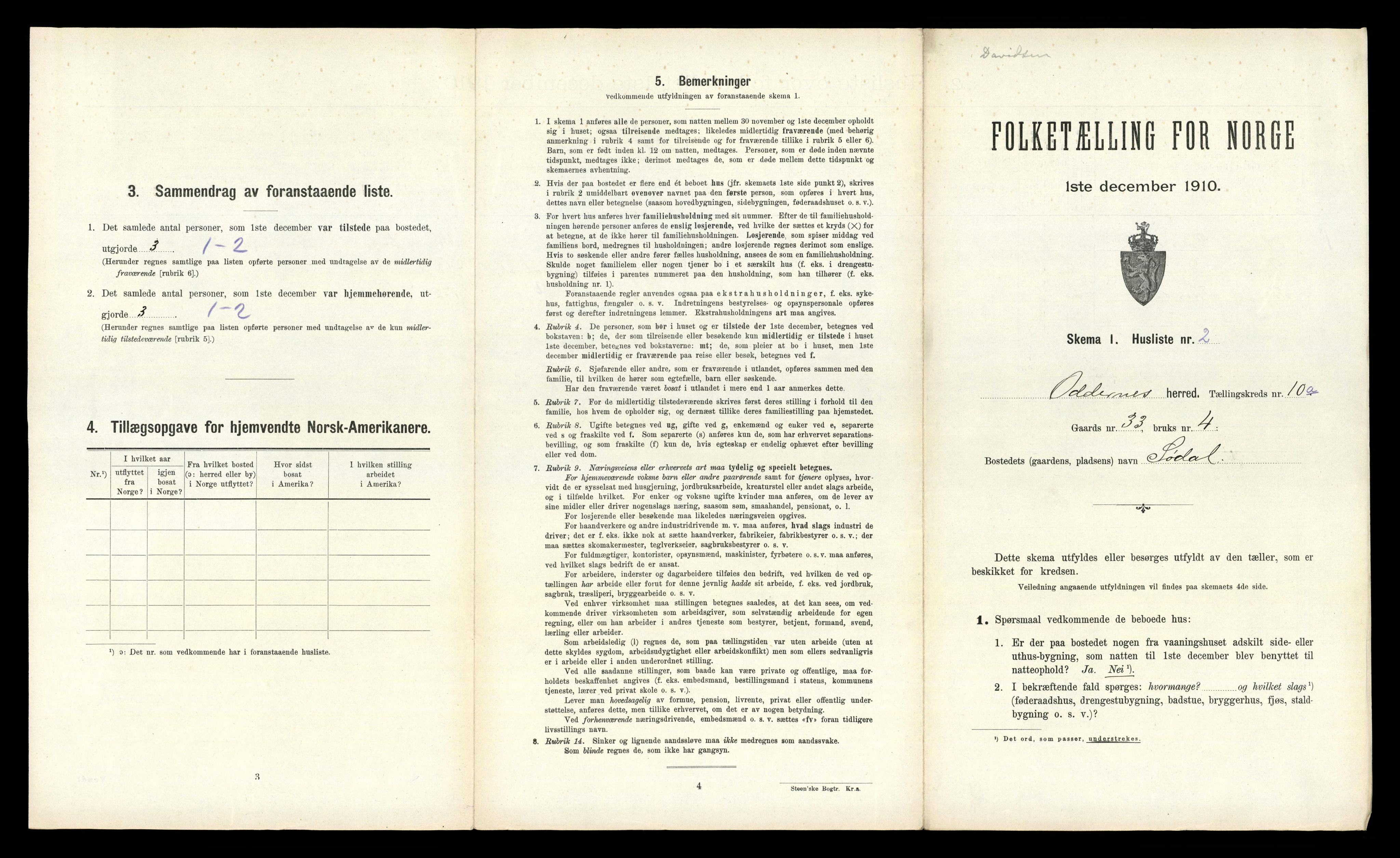 RA, 1910 census for Oddernes, 1910, p. 983
