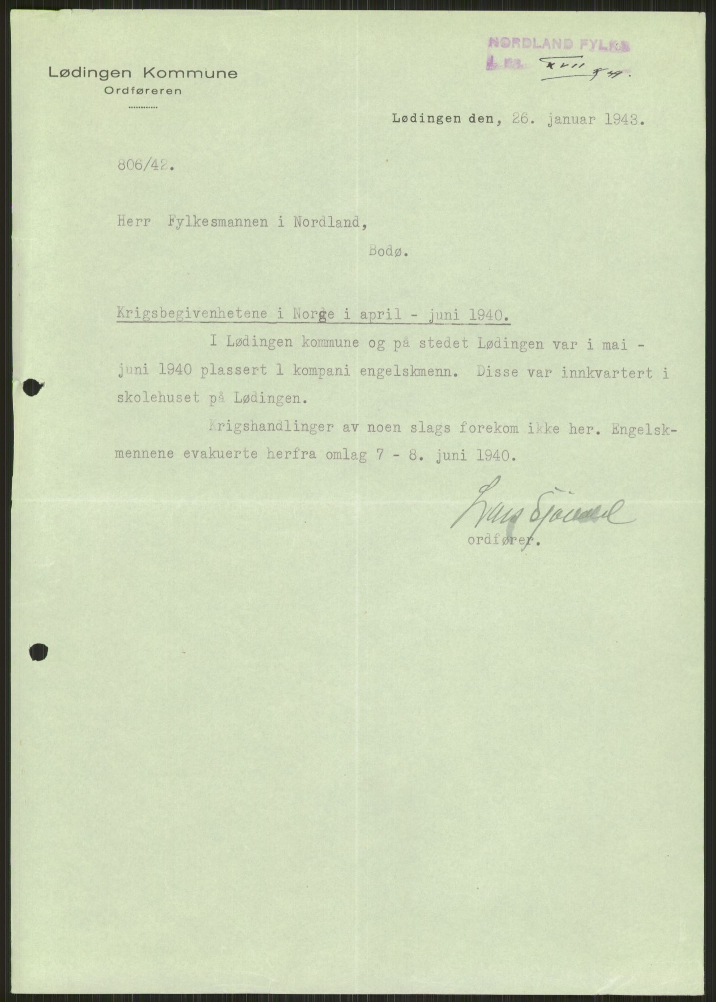 Forsvaret, Forsvarets krigshistoriske avdeling, AV/RA-RAFA-2017/Y/Ya/L0017: II-C-11-31 - Fylkesmenn.  Rapporter om krigsbegivenhetene 1940., 1940, p. 175