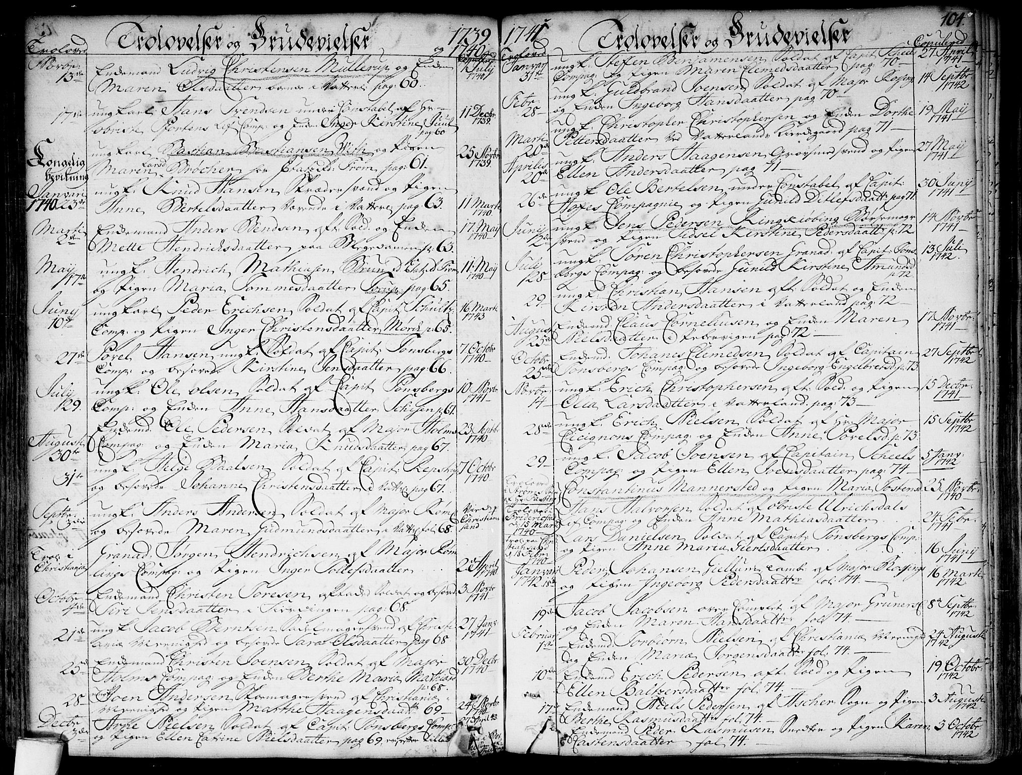 Garnisonsmenigheten Kirkebøker, SAO/A-10846/F/Fa/L0001: Parish register (official) no. 1, 1734-1756, p. 104