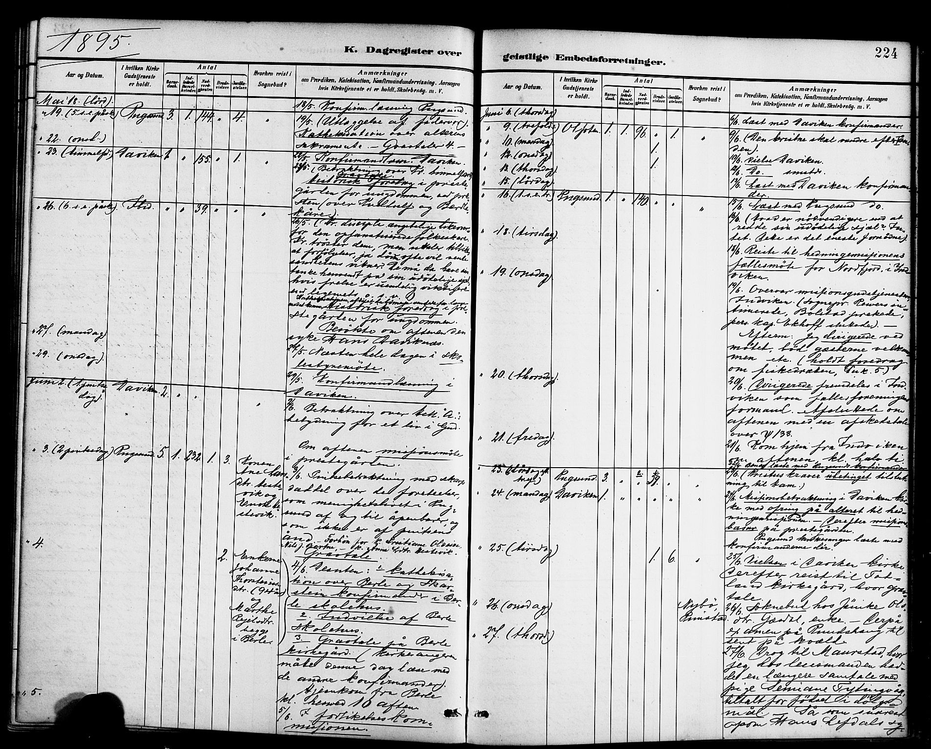 Davik sokneprestembete, SAB/A-79701/H/Haa/Haab/L0001: Parish register (official) no. B 1, 1882-1900, p. 224