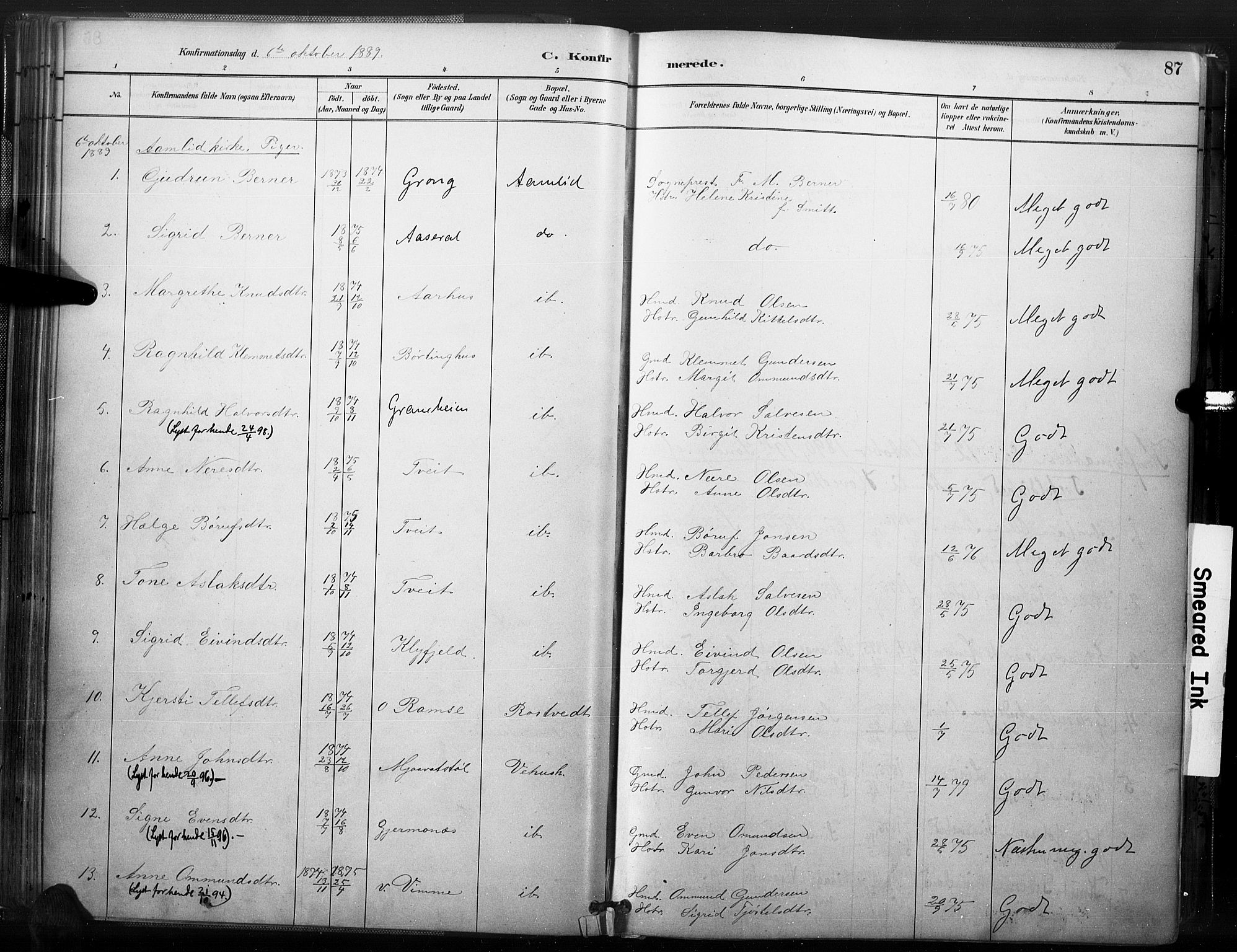 Åmli sokneprestkontor, SAK/1111-0050/F/Fa/Fac/L0010: Parish register (official) no. A 10 /1, 1885-1899, p. 87