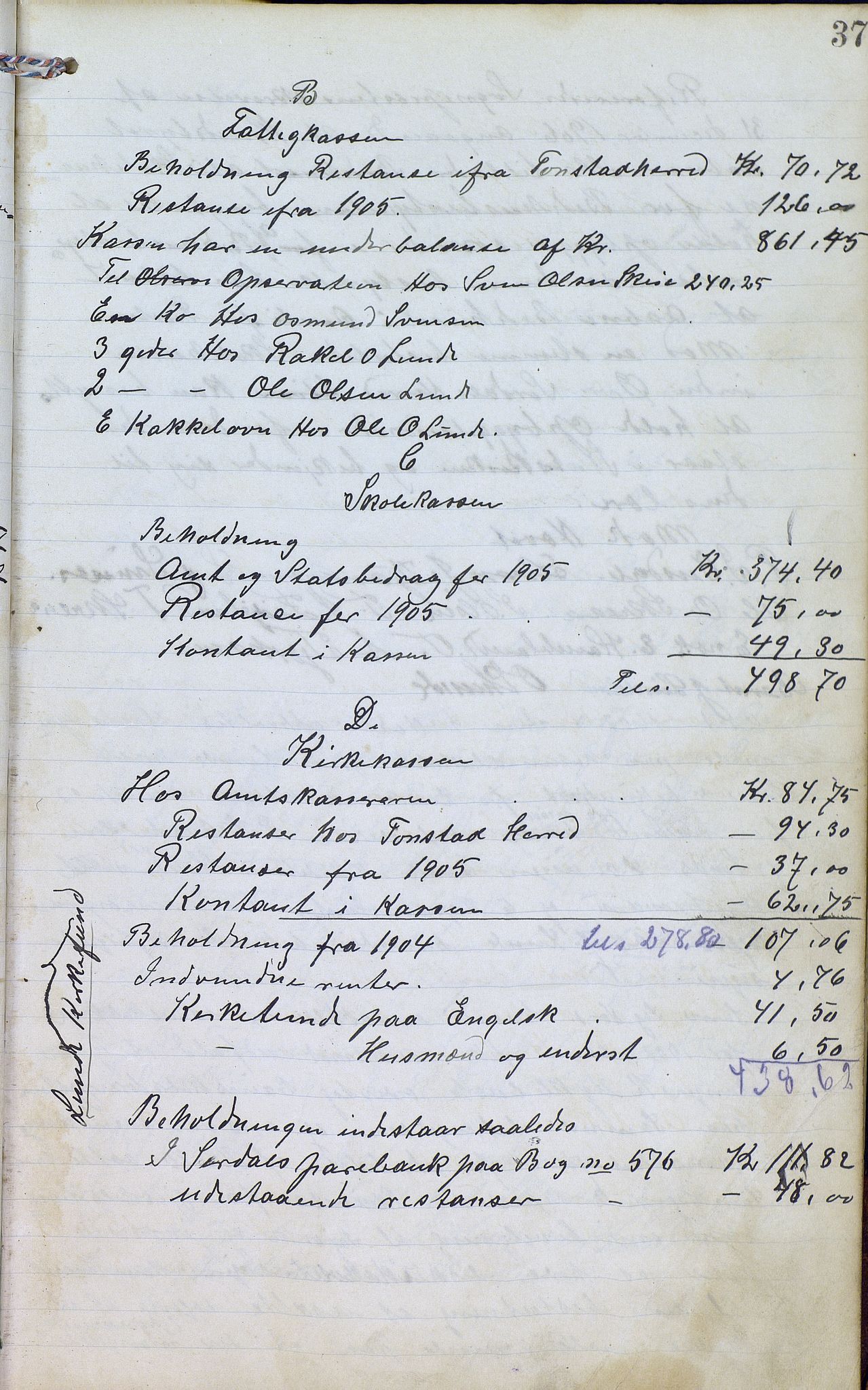 Øvre Sirdal kommune - Formannskapet/Kommunestyret, ARKSOR/1046ØS120/A/L0001: Møtebok (d), 1905-1917, p. 37