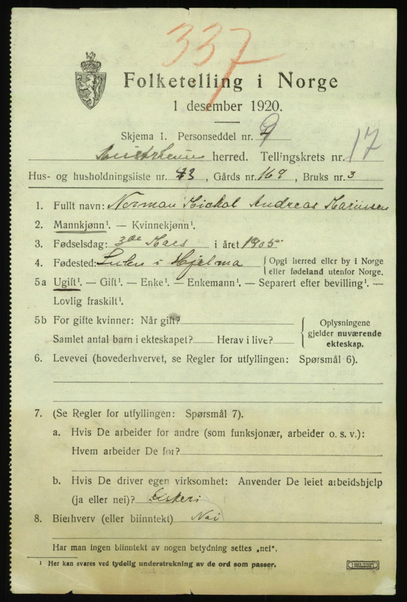 SAB, 1920 census for Austrheim, 1920, p. 5966