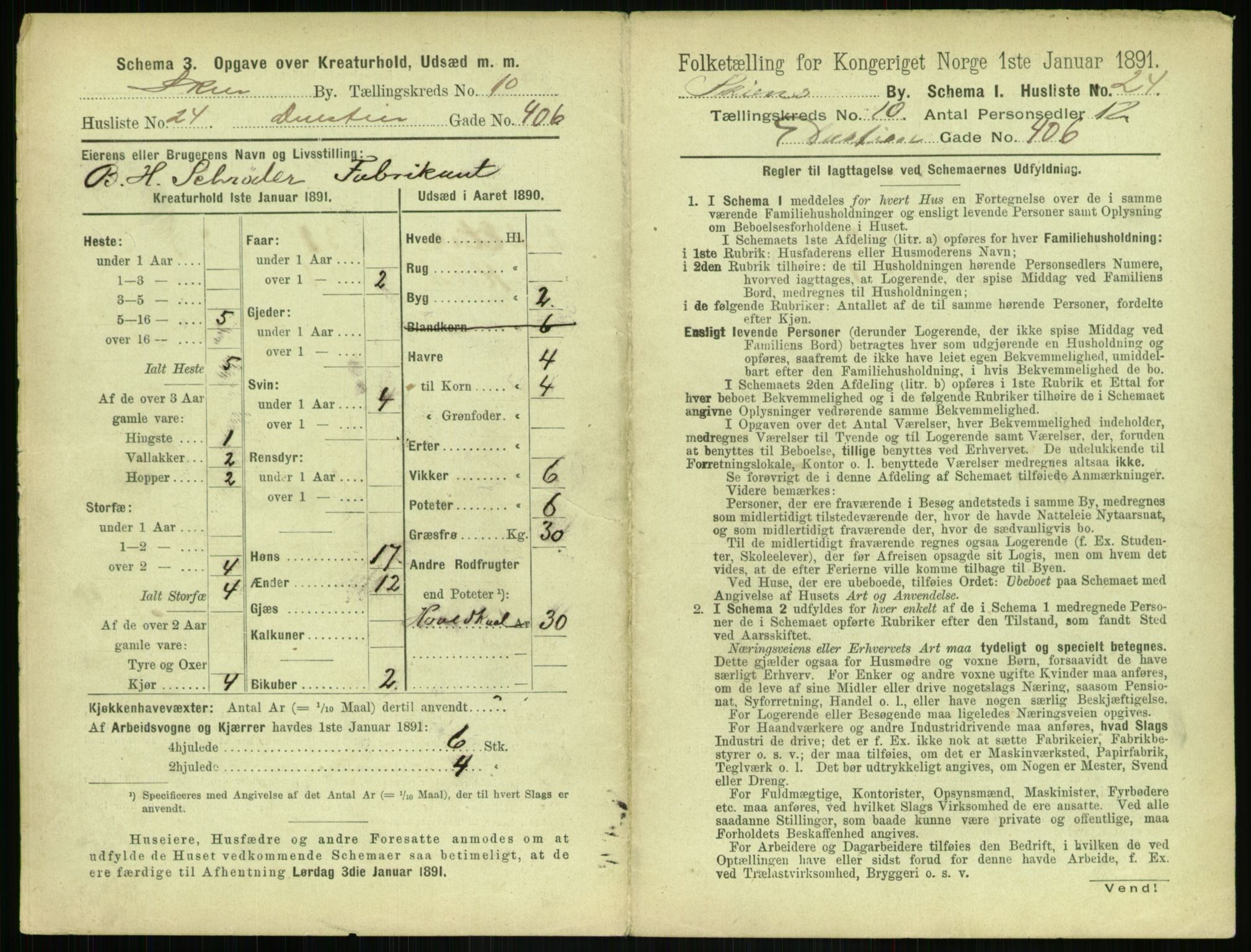 RA, 1891 census for 0806 Skien, 1891, p. 450