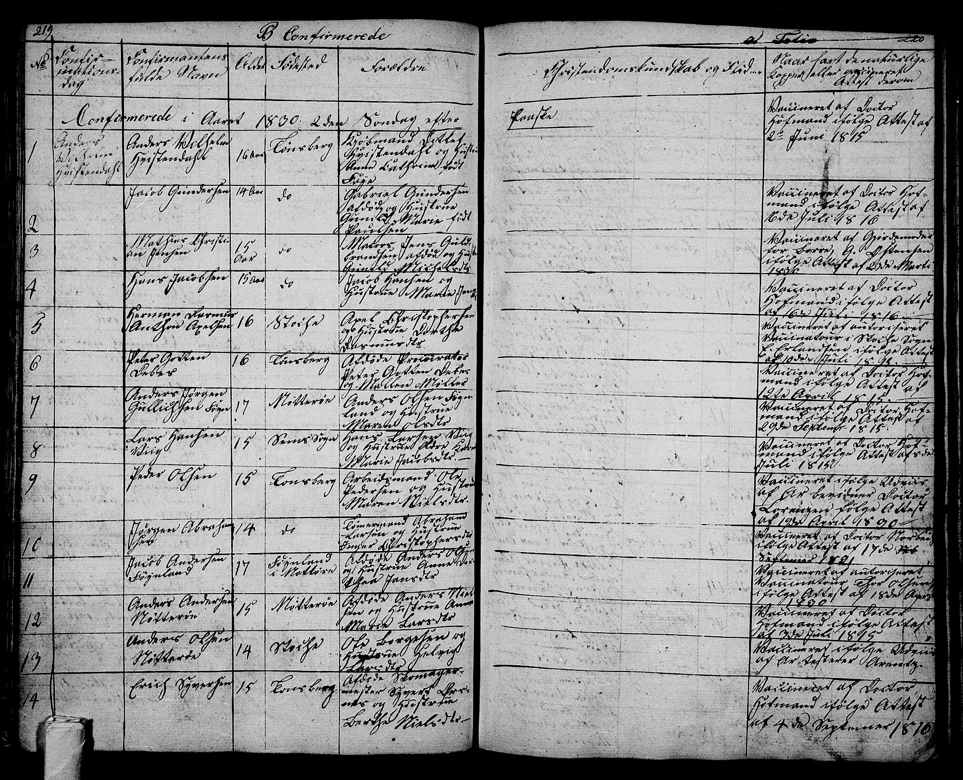 Tønsberg kirkebøker, AV/SAKO-A-330/G/Ga/L0002: Parish register (copy) no. 2, 1827-1854, p. 219-220