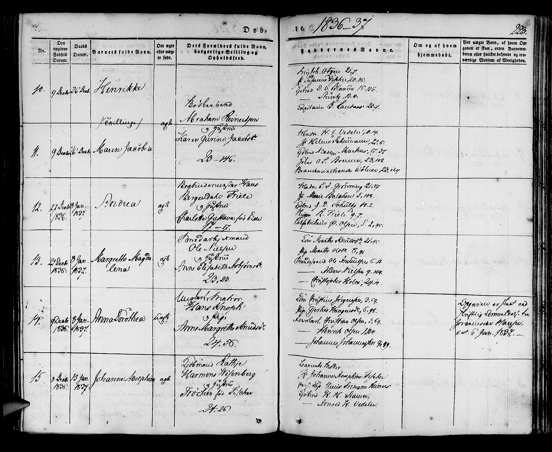 Korskirken sokneprestembete, AV/SAB-A-76101/H/Haa/L0015: Parish register (official) no. B 1, 1833-1841, p. 223