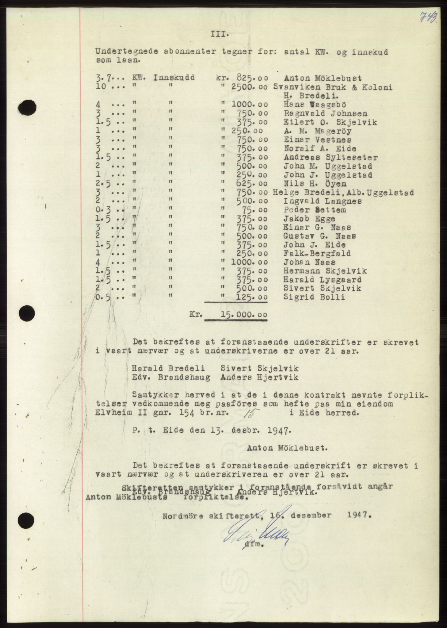 Nordmøre sorenskriveri, AV/SAT-A-4132/1/2/2Ca: Mortgage book no. B97, 1947-1948, Diary no: : 3026/1947