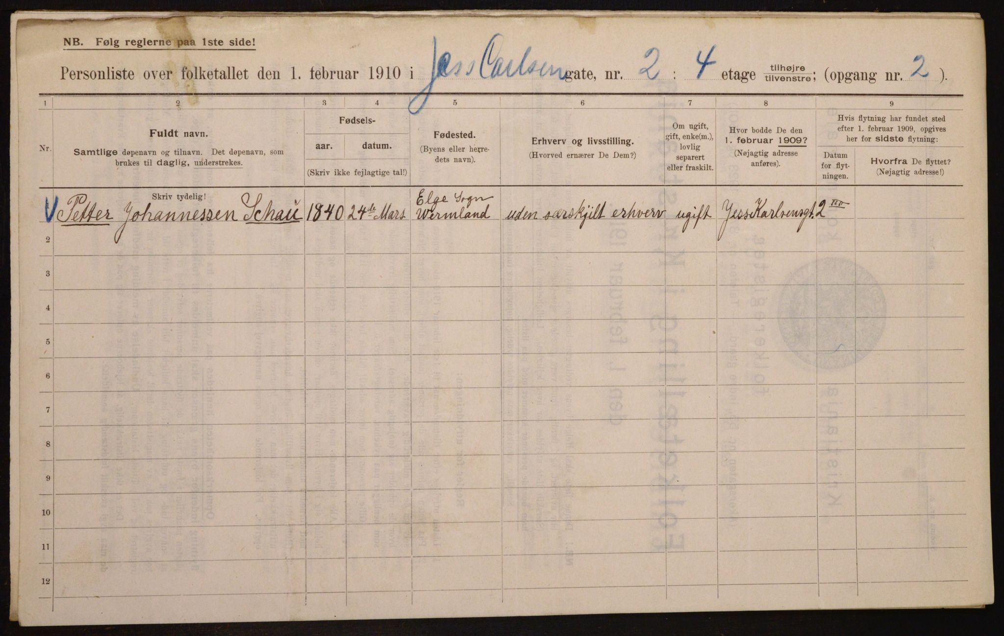 OBA, Municipal Census 1910 for Kristiania, 1910, p. 45664