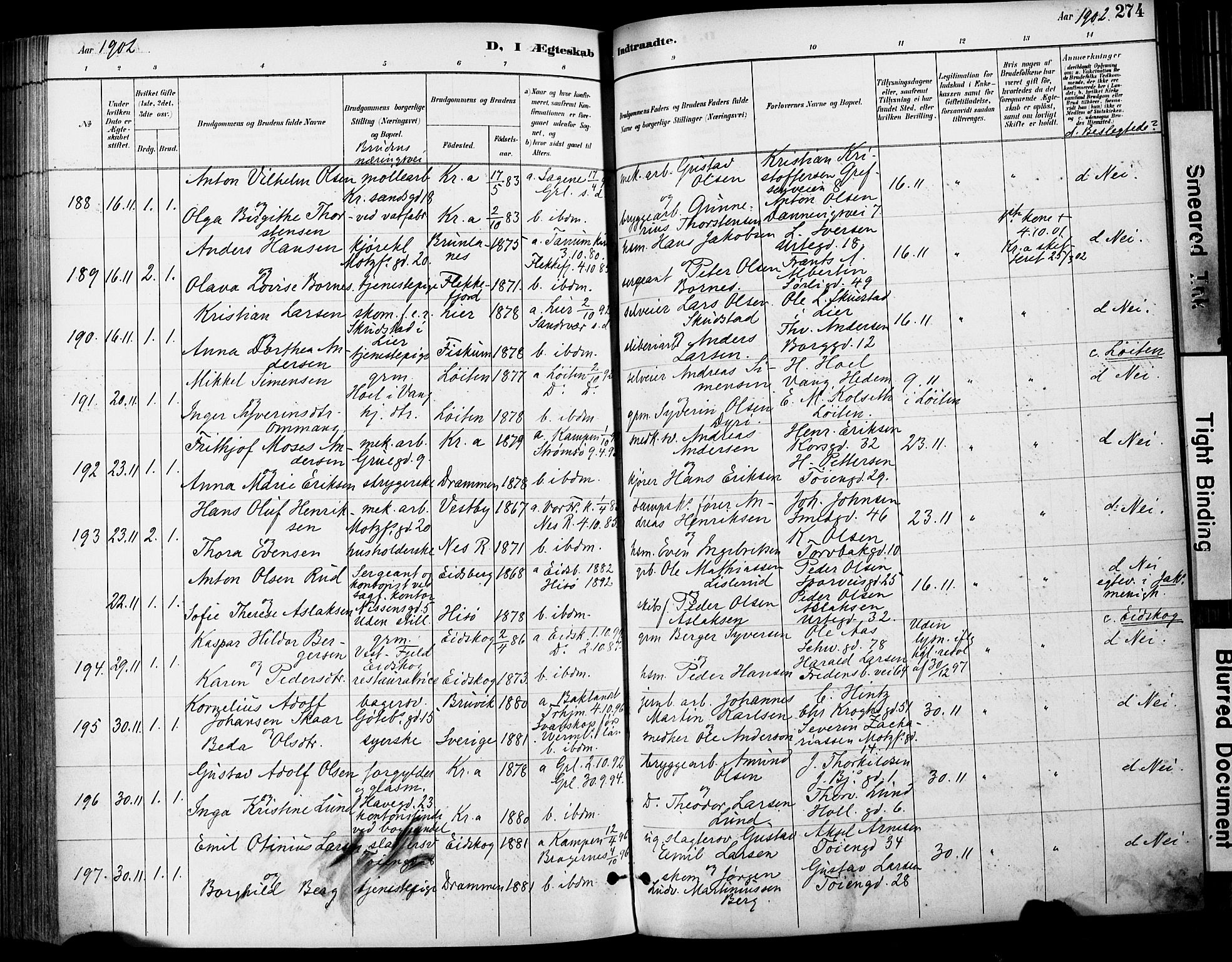 Grønland prestekontor Kirkebøker, AV/SAO-A-10848/F/Fa/L0013: Parish register (official) no. 13, 1887-1906, p. 274