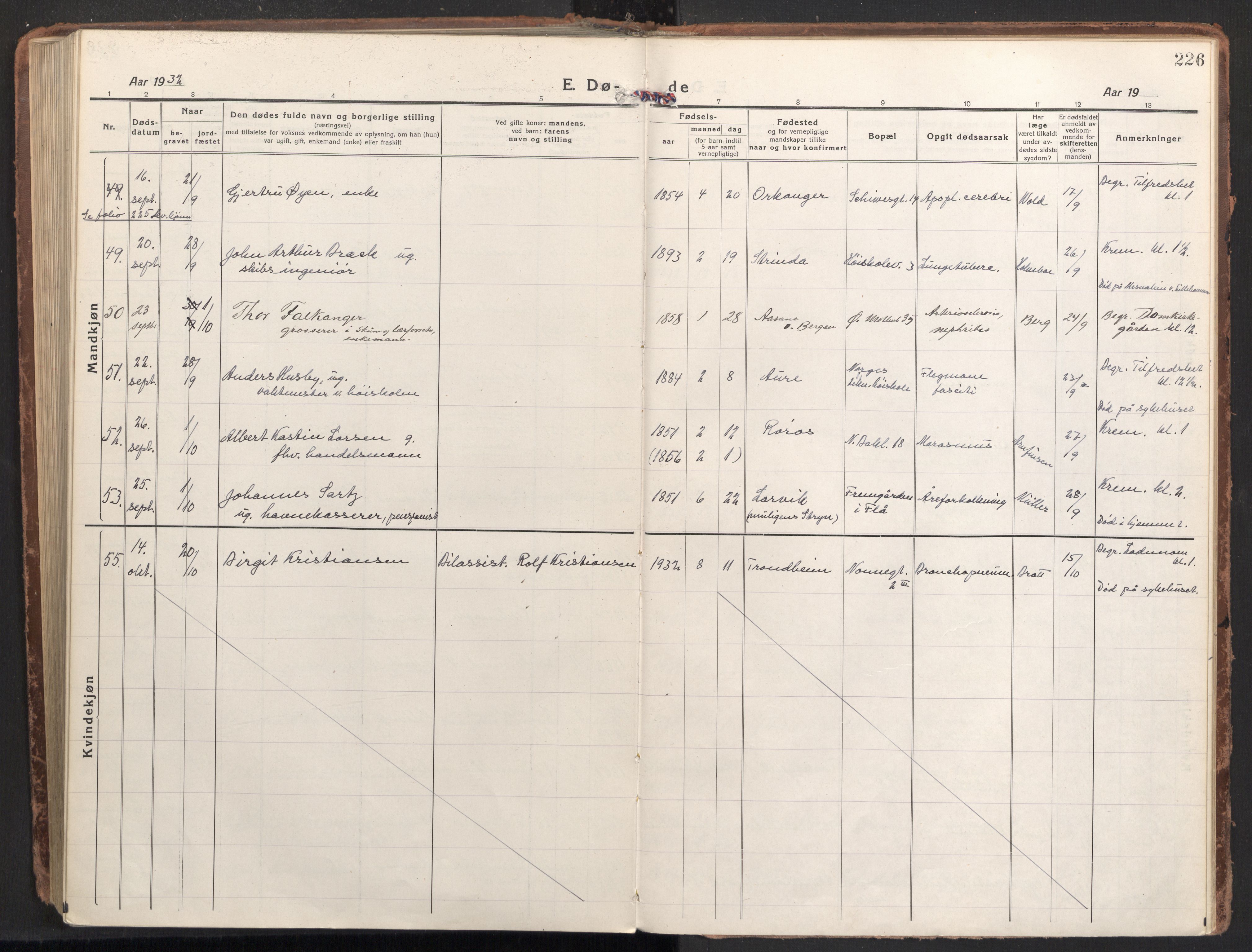 Ministerialprotokoller, klokkerbøker og fødselsregistre - Sør-Trøndelag, AV/SAT-A-1456/604/L0207: Parish register (official) no. 604A27, 1917-1933, p. 226