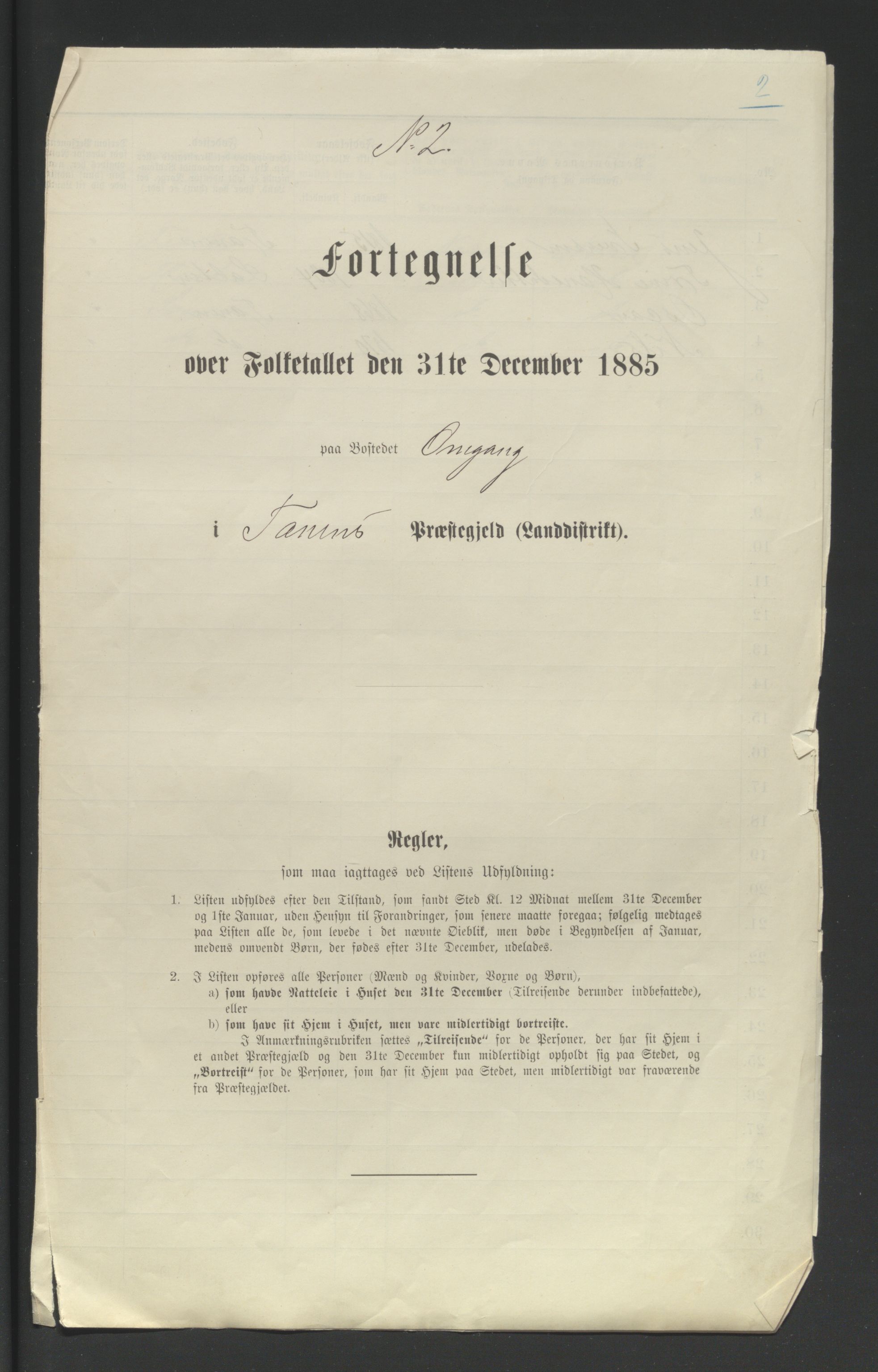 SATØ, 1885 census for 2025 Tana, 1885, p. 2a