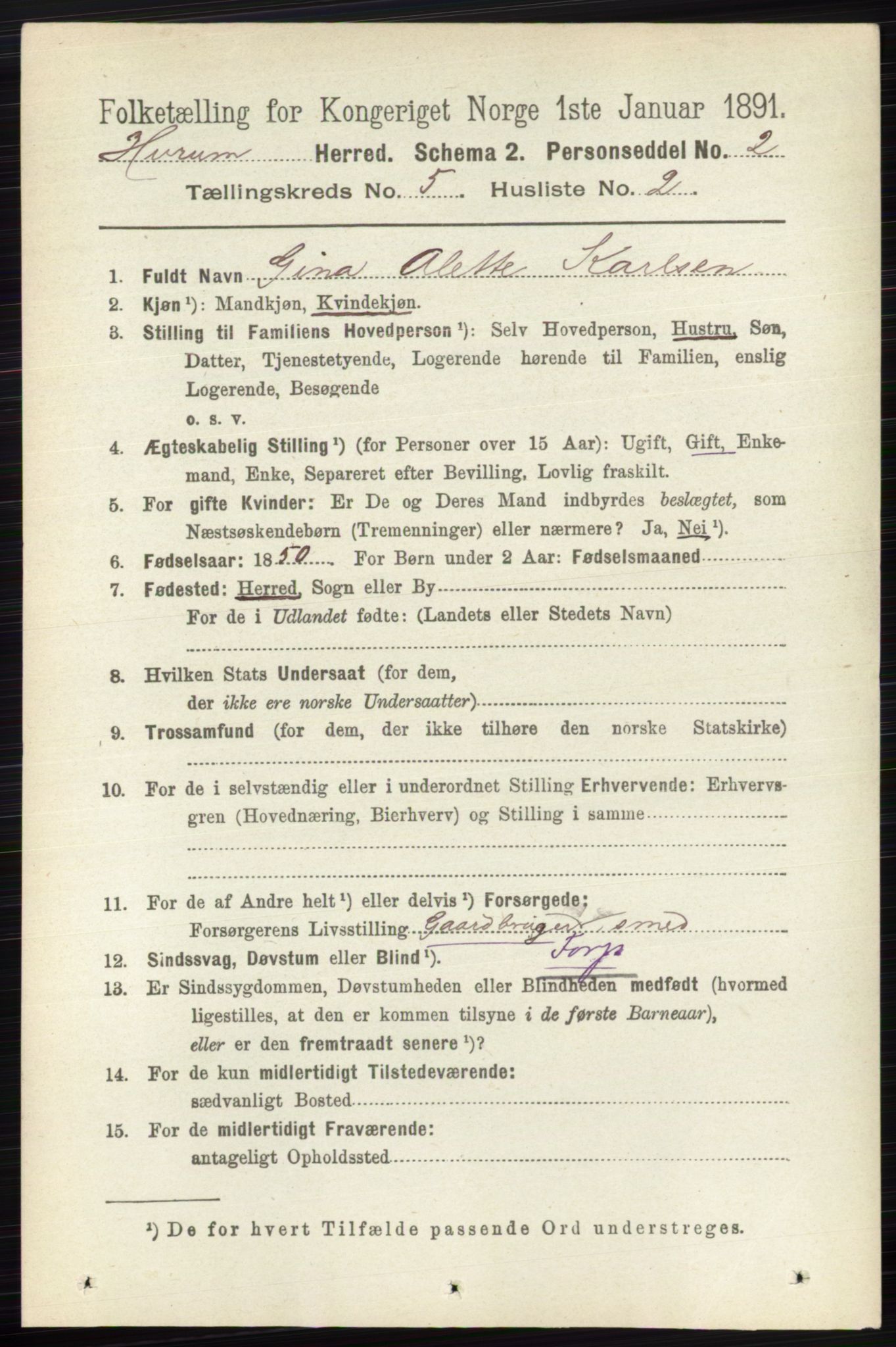 RA, 1891 census for 0628 Hurum, 1891, p. 1404