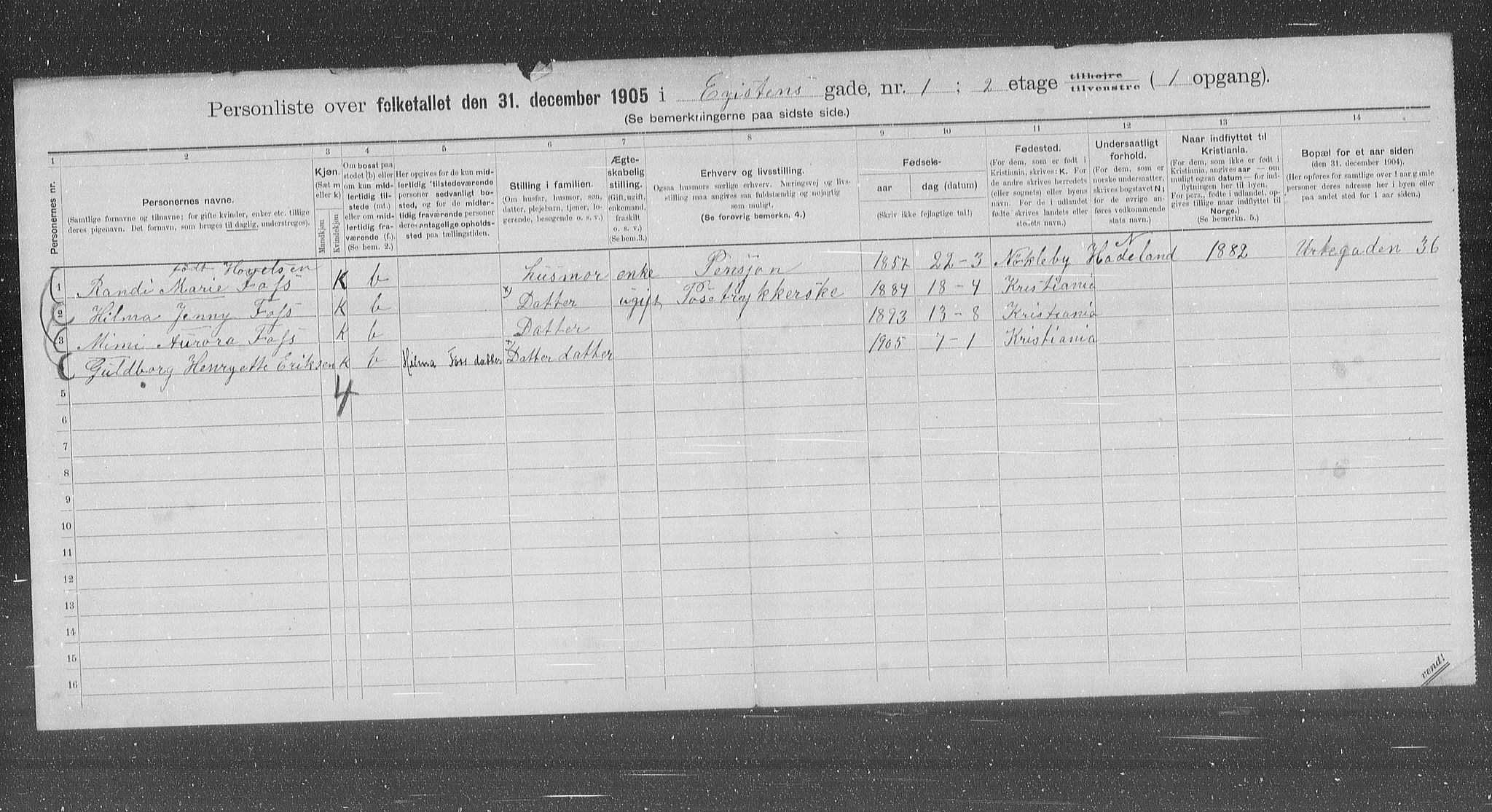 OBA, Municipal Census 1905 for Kristiania, 1905, p. 67673