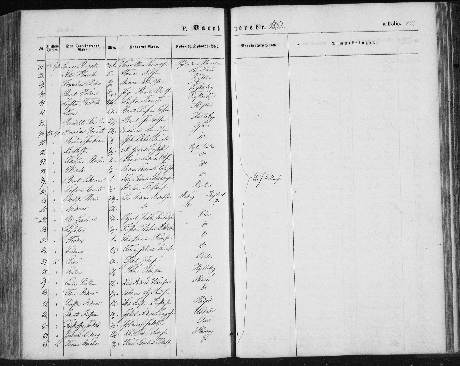 Lista sokneprestkontor, SAK/1111-0027/F/Fa/L0010: Parish register (official) no. A 10, 1846-1861, p. 451